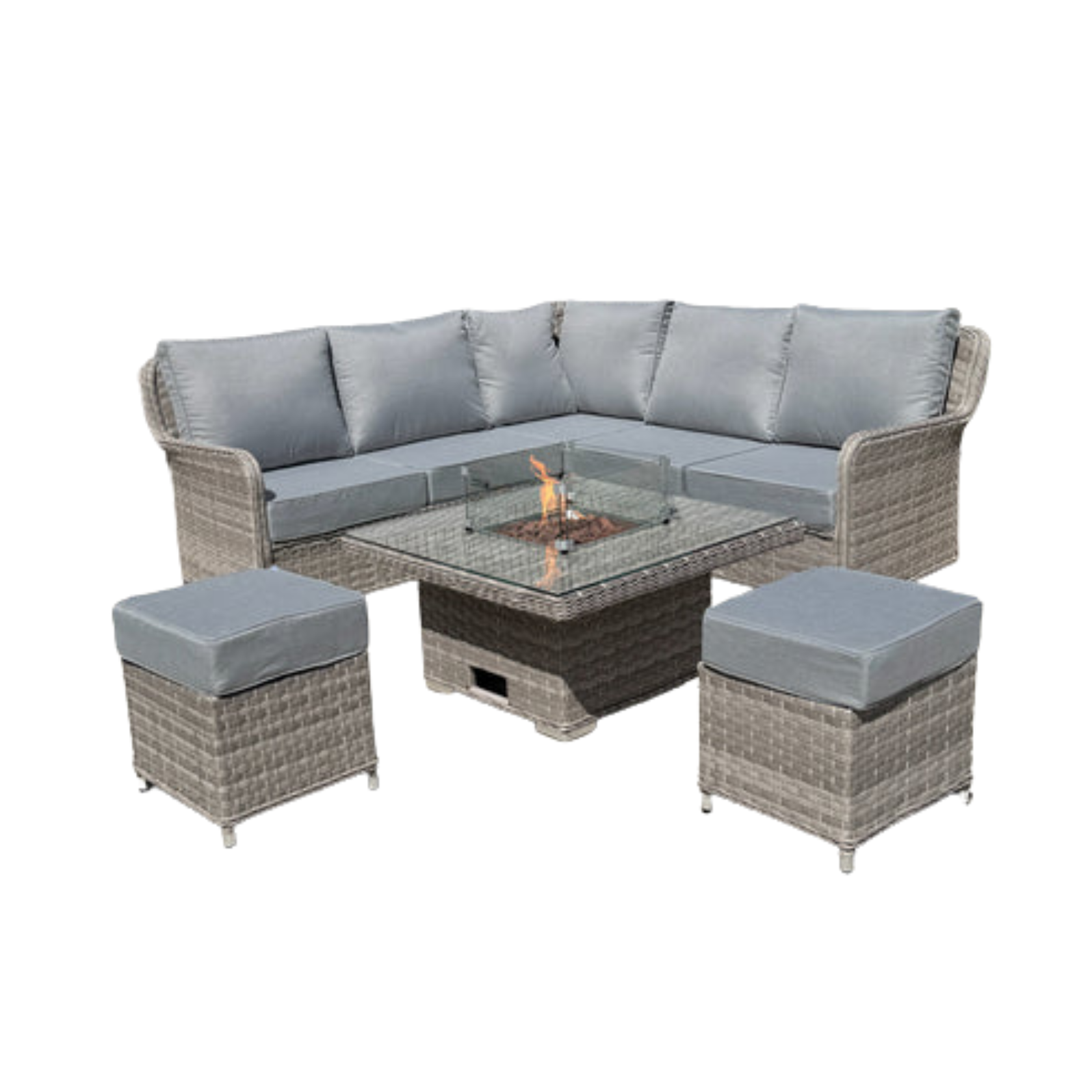 Palermo Square Dining Set with Rising Firepit Table - AMC Furniture