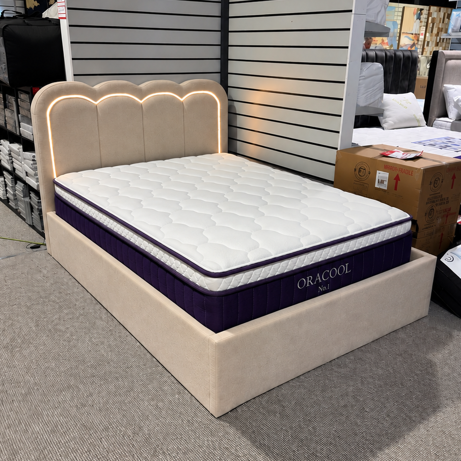 Milan Double Ottoman Bed with LED Headboard & Oracool Mattress Bundle B Womack