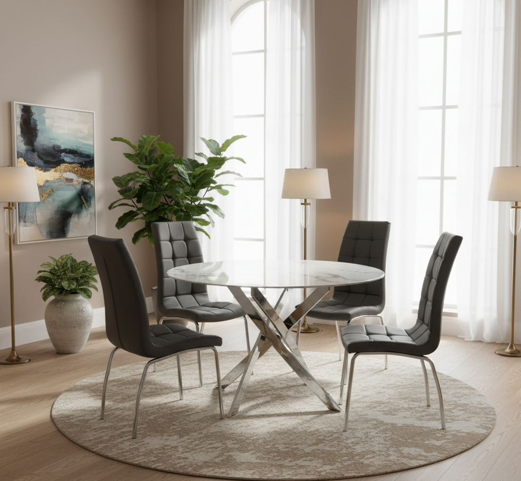 Raven Round Dining Table with Olivia Chairs
