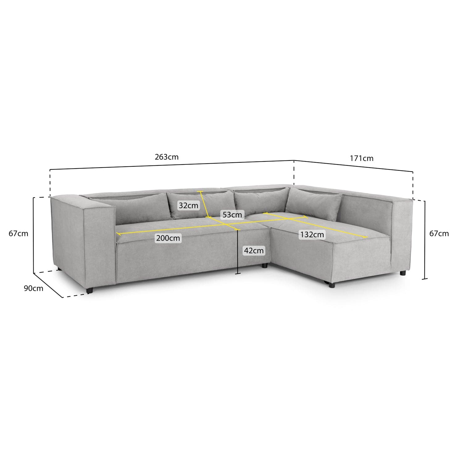 Robyn Sofa Grey Universal Corner - Measurement view (7022244855872)