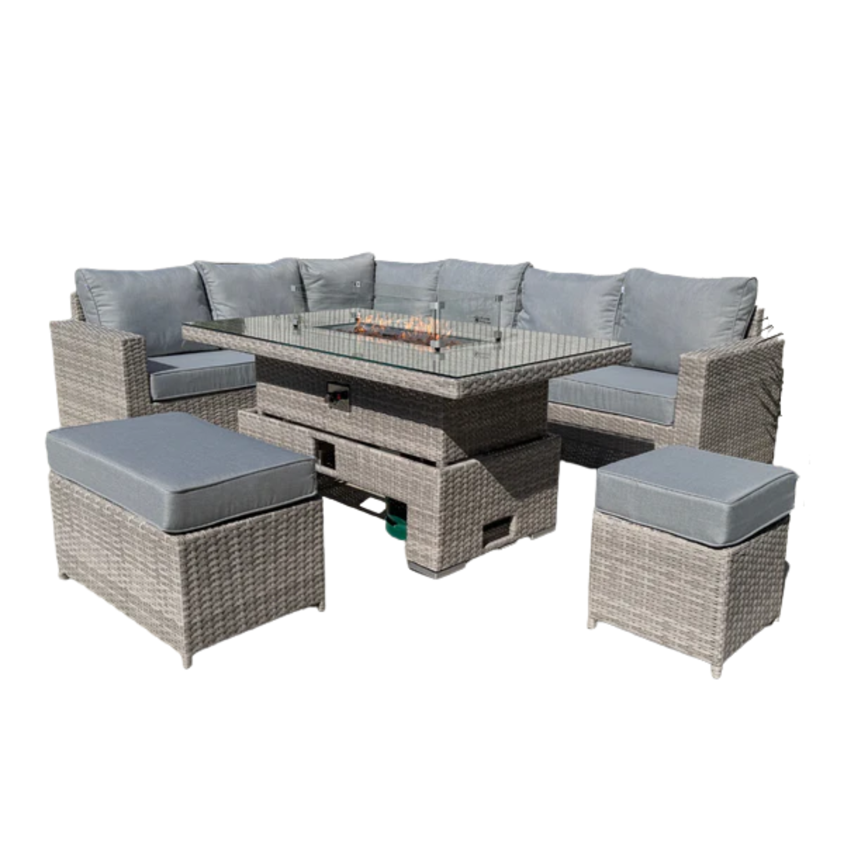 Santorini Corner Large Dining Set with Rising Firepit Table (Left Hand) - AMC Furniture