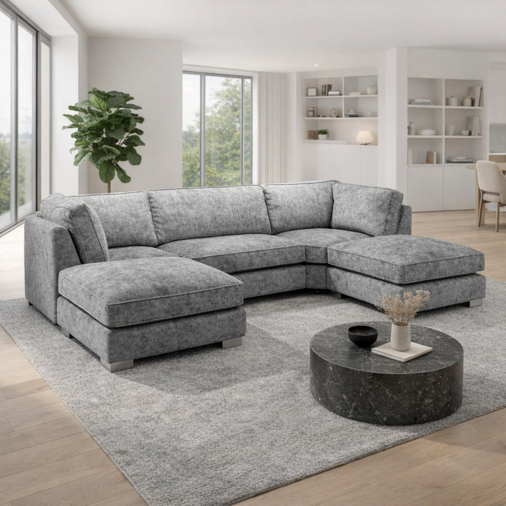 Shoreditch Fullback U Shape Corner Sofa in Platinum
