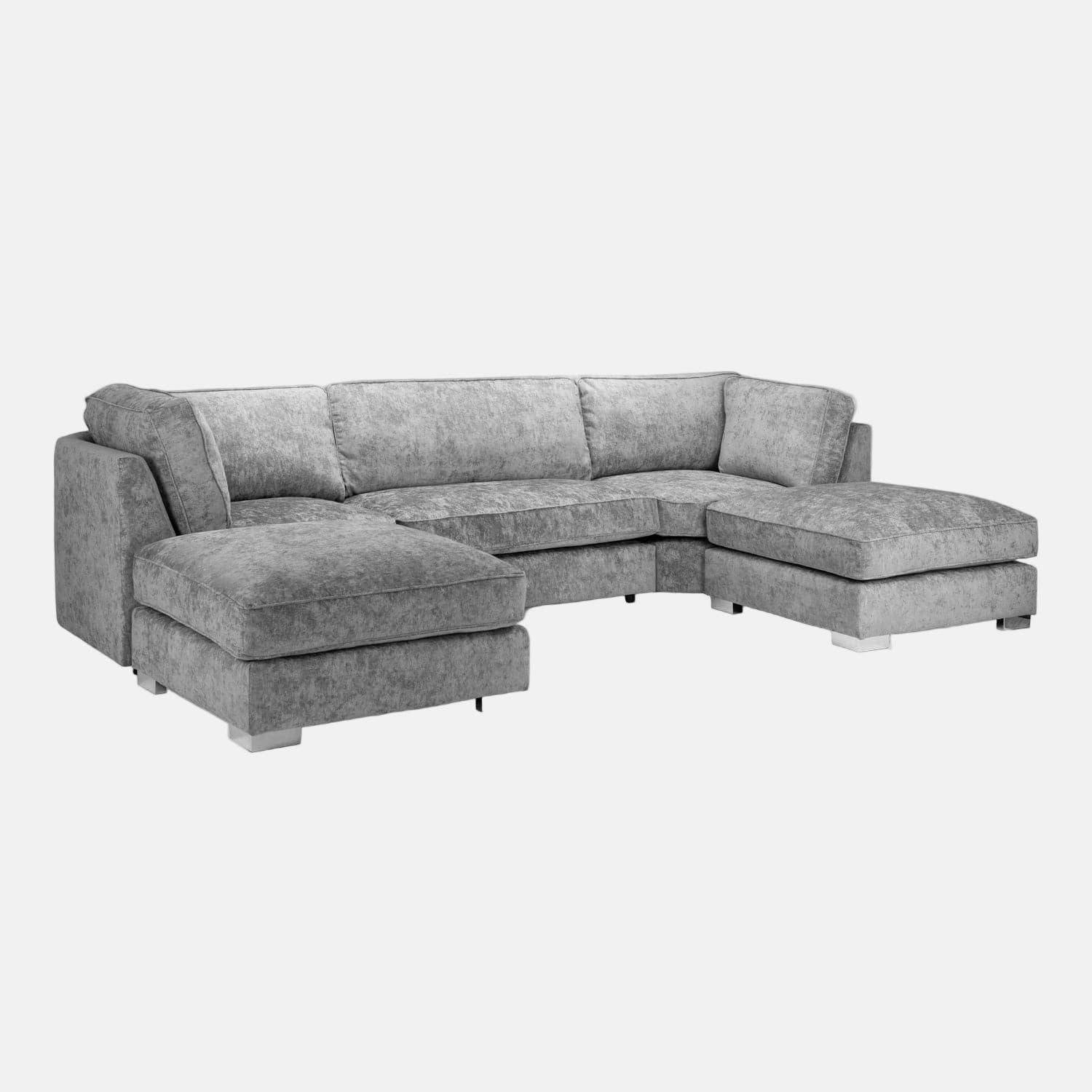 Shoreditch Fullback U Shape Corner Sofa in Platinum- Front View (7022873411648)