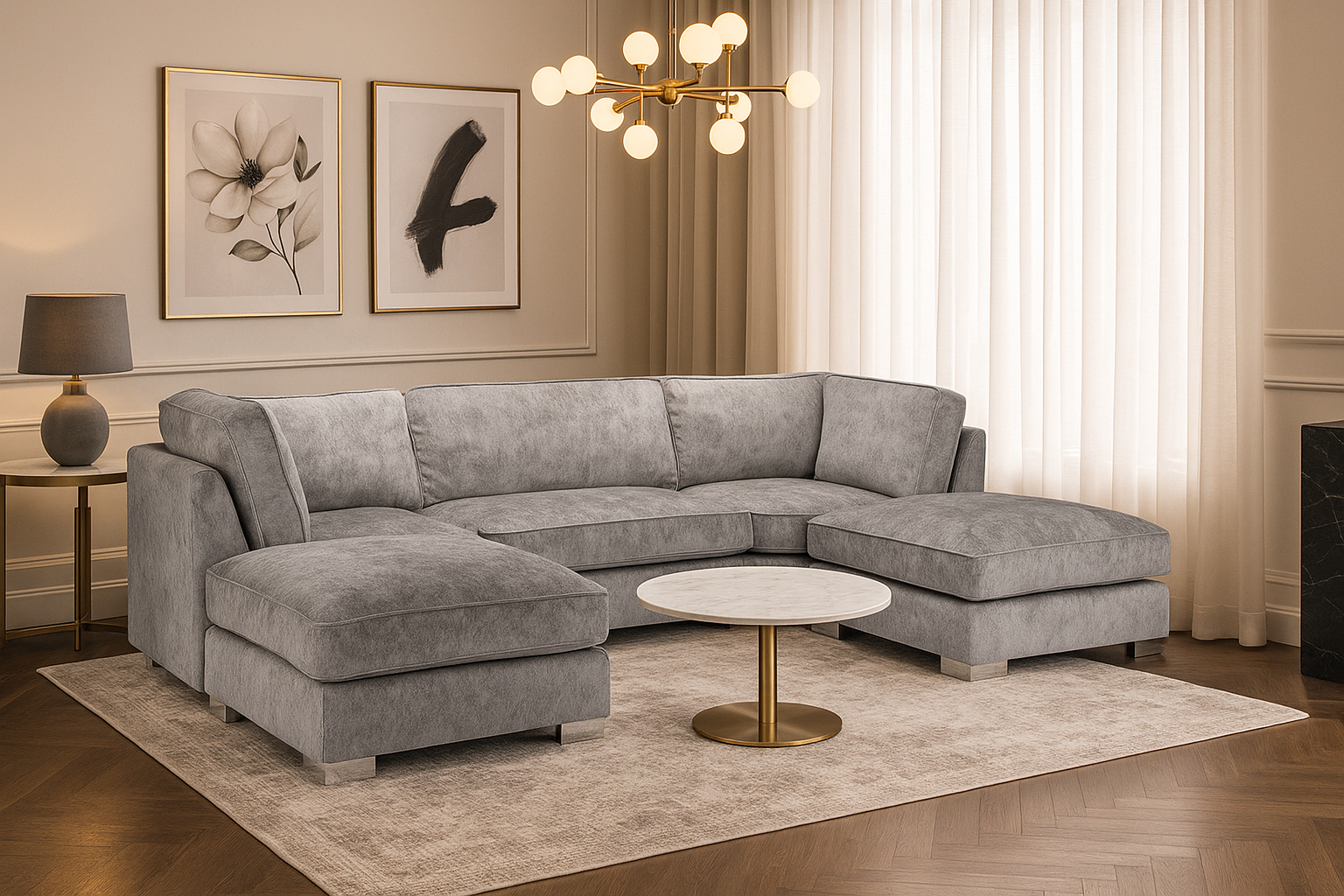 Shoreditch Fullback U Shape Corner Sofa in Platinum (7022873411648)