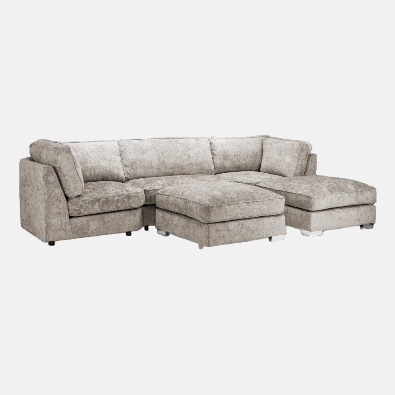 Shoreditch Fullback U Shape Corner Sofa in Truffle - Front View with Footrest (7022875115584)