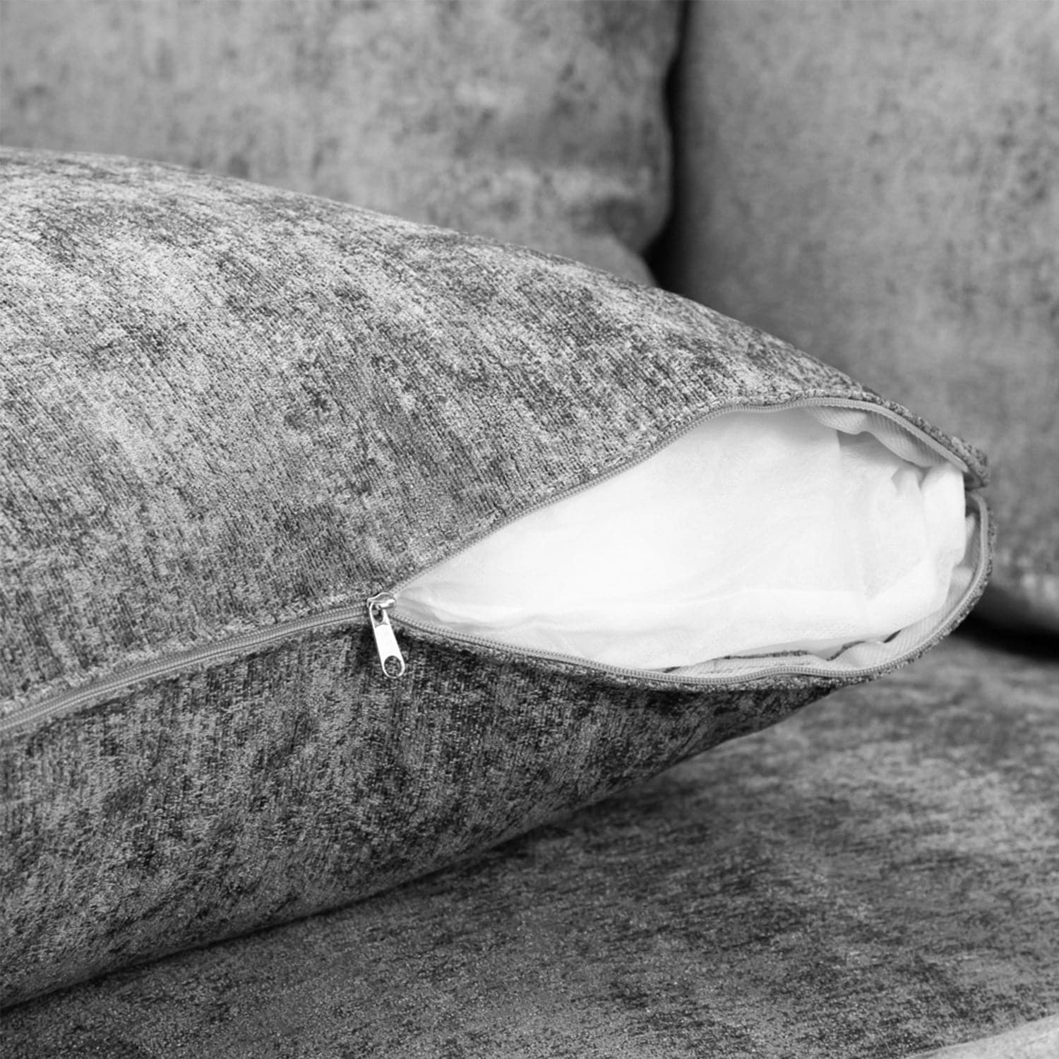 Shoreditch Scatterback U Shape Corner Sofa in Platinum – Cushion detail (7022876426304)