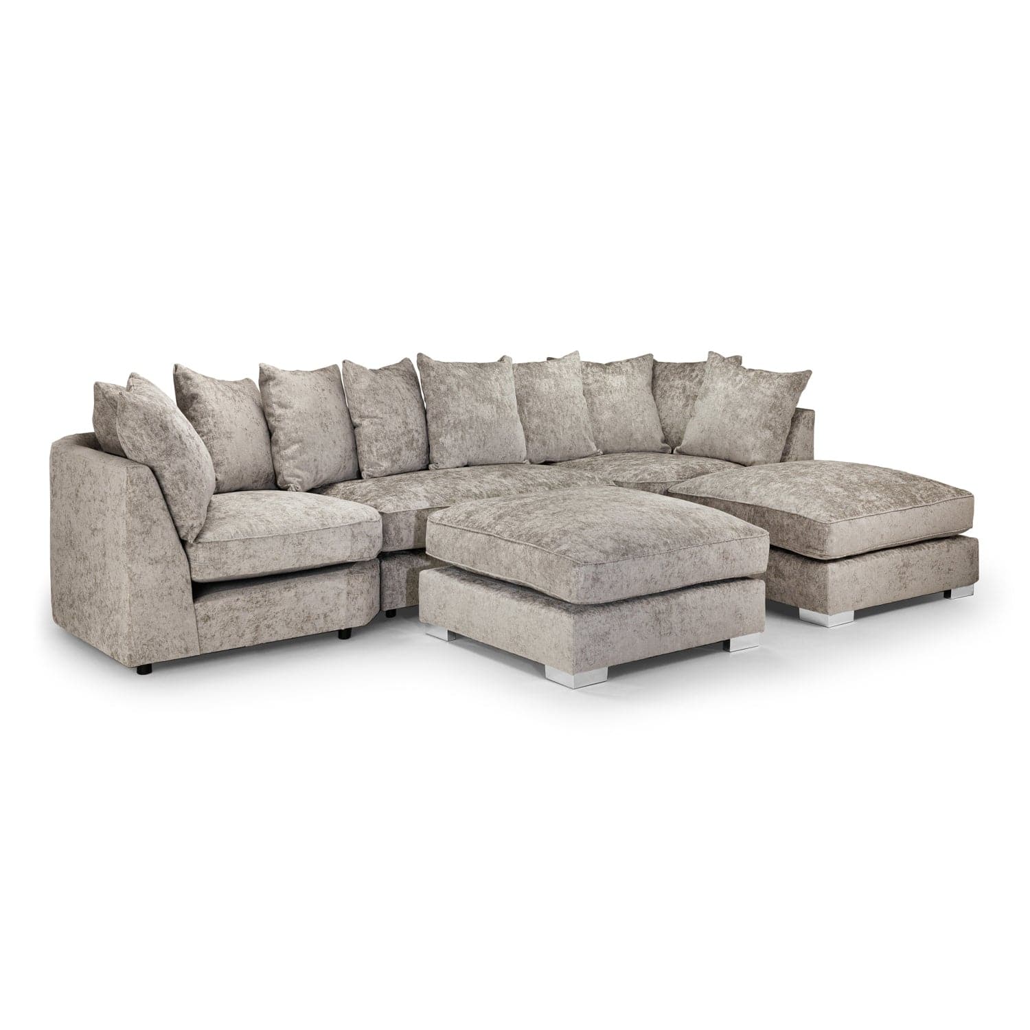Shoreditch Scatterback U Shape Corner Sofa in Truffle - Front View with Footrest (7022877835328)