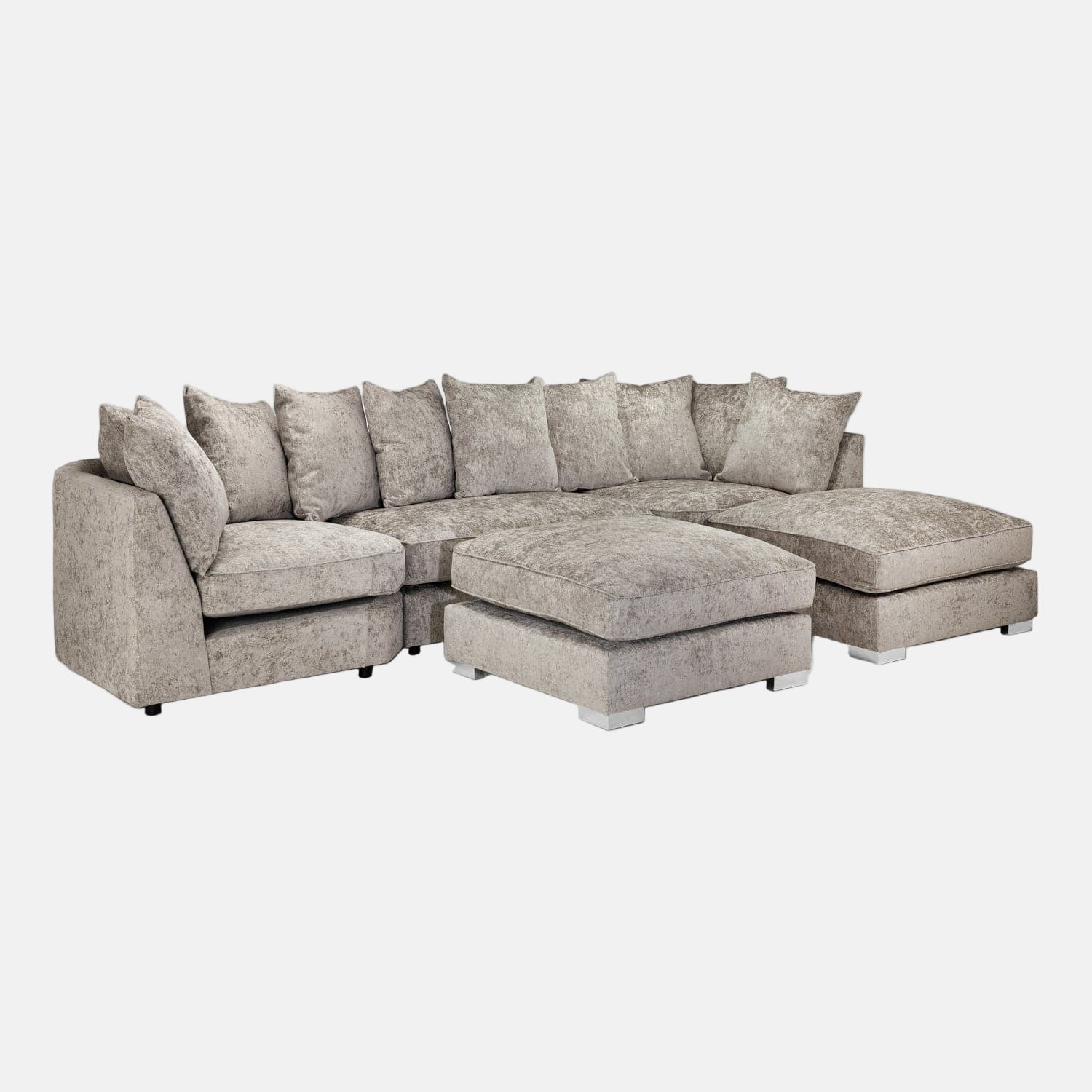 Shoreditch Scatterback U Shape Corner Sofa in Truffle - Front View with Footrest (7022877835328)