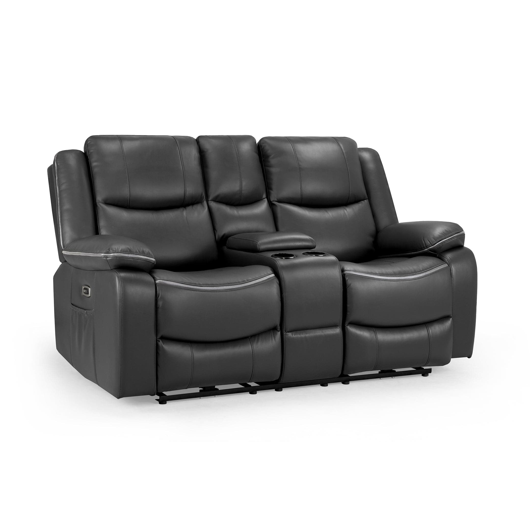 Side view of Dexter Black electric recliner sofa Dexter 2 Seater Electric Recliner Sofa in Black - Front View (7023520350272)
