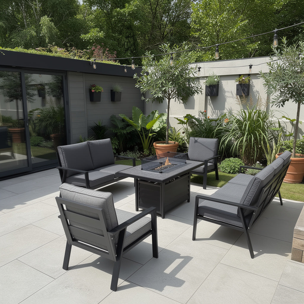 Sienna Aluminium Sofa Dining Set with Fire Pit – Grey