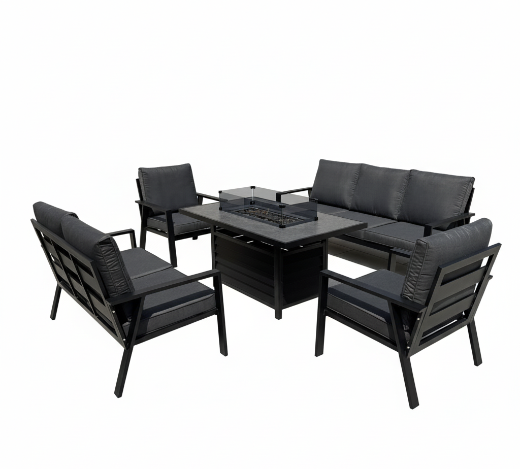 Sienna Aluminium Sofa Dining Set with Fire Pit – Grey