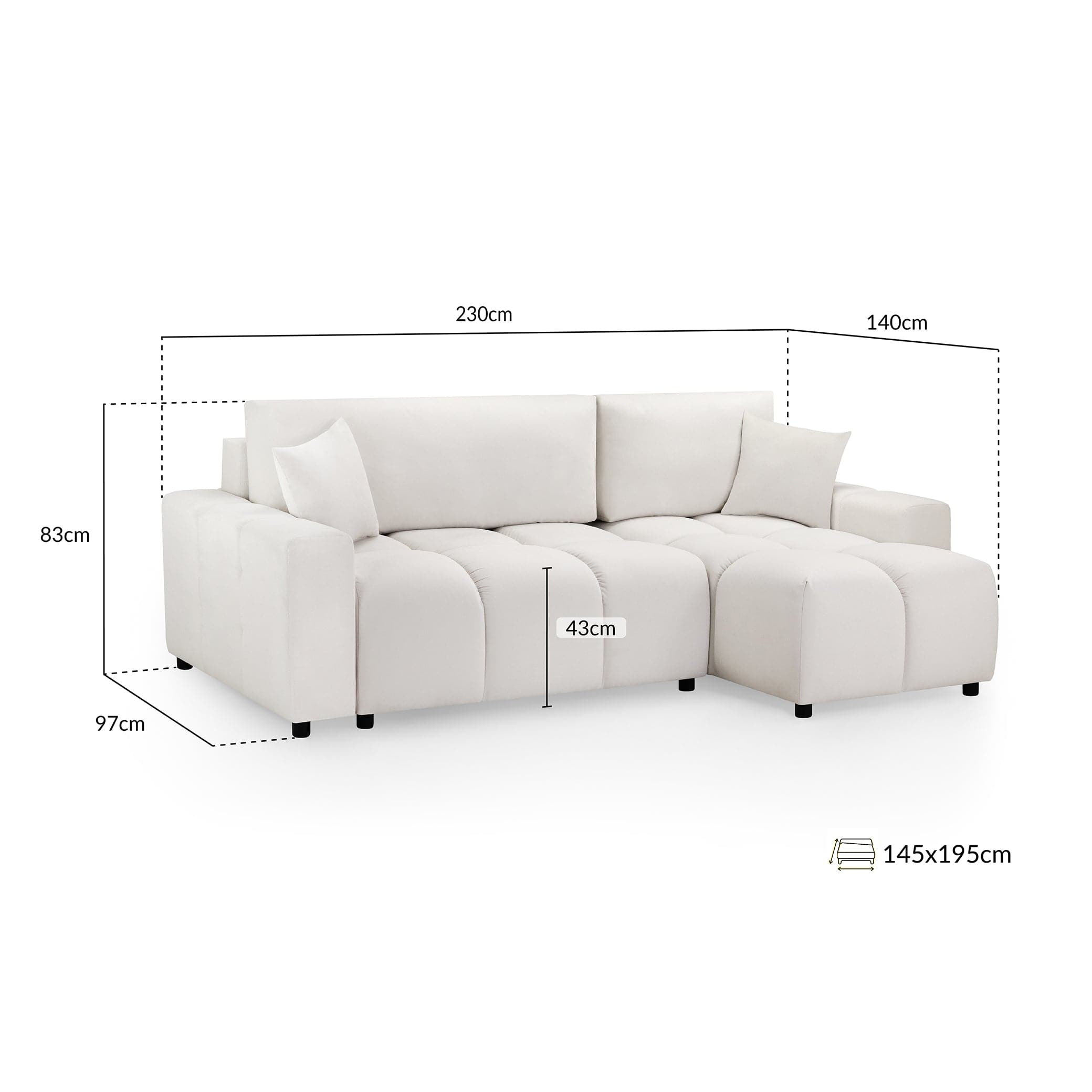Sienna Sofabed Beige Universal Corner - Left - Measurement view (7024176758848)