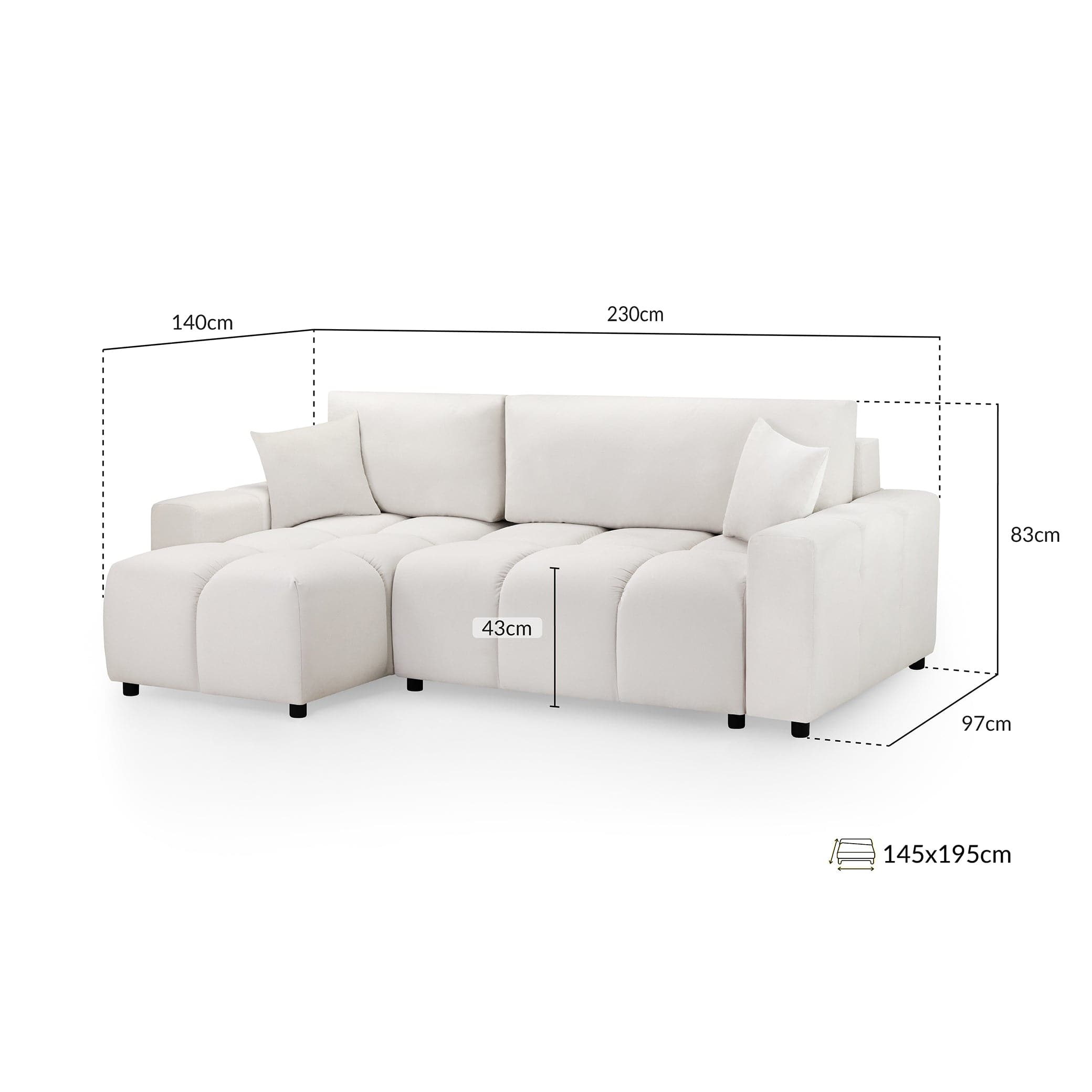 Sienna Sofabed Beige Universal Corner - Right - Measurement view (7024176758848)