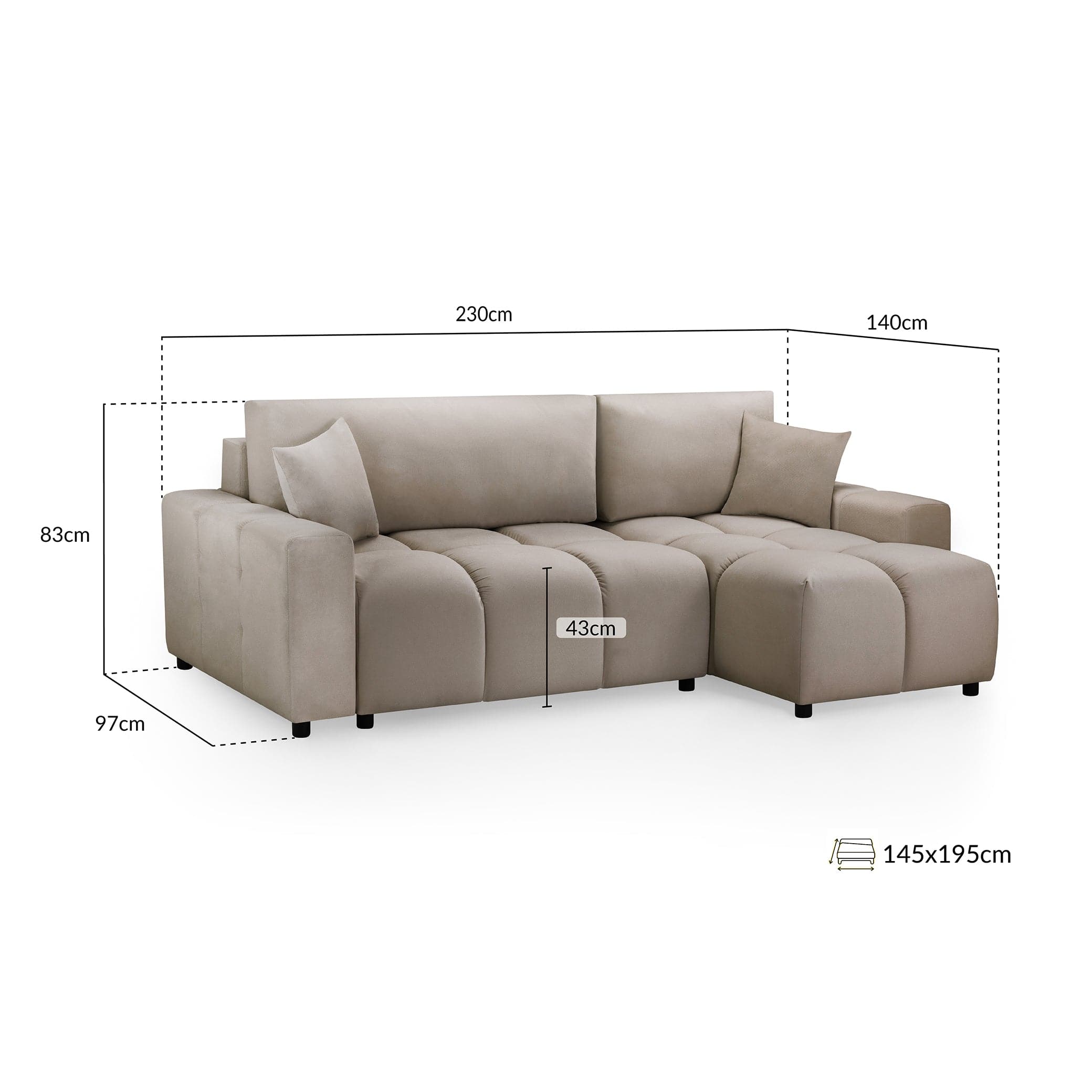 Sienna Sofabed Mocha Universal Corner - Left - Measurement view (7024178167872)