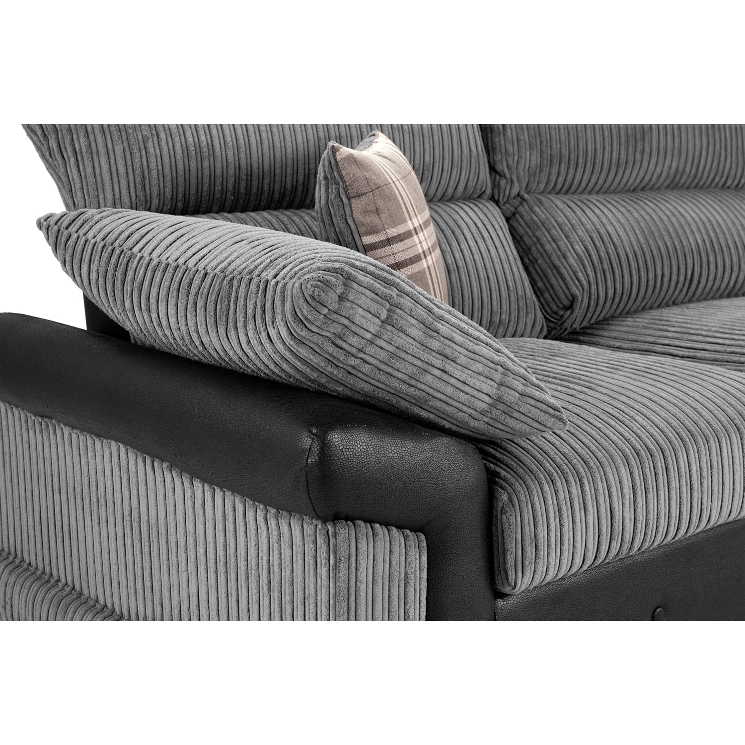 Soho Black/Grey Large Corner Sofa - Cushion & Armrest view (7024172236864)