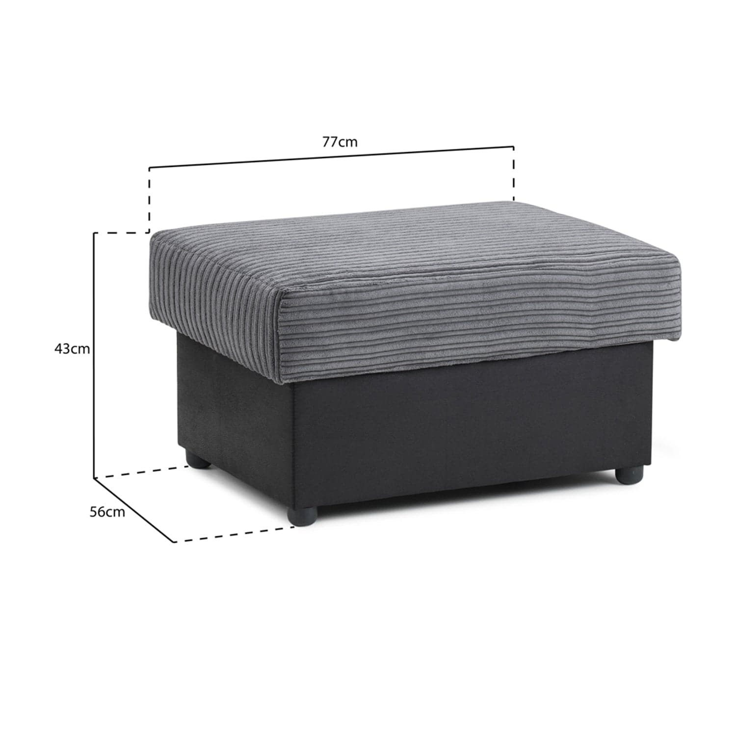 Soho Black/Grey Storage Footstool - Measurement view (7024176201792)