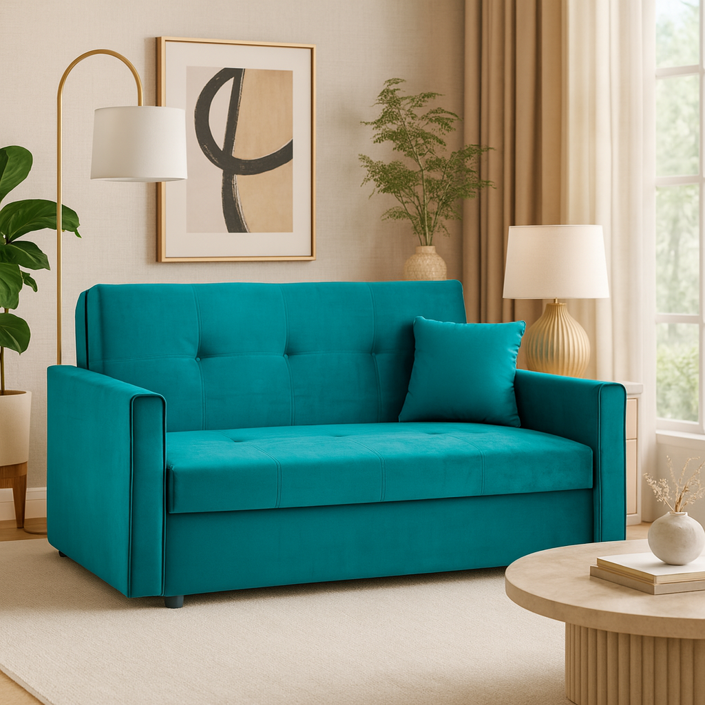 Sol Sofabed Plush Teal 2 Seater (7026815598656)
