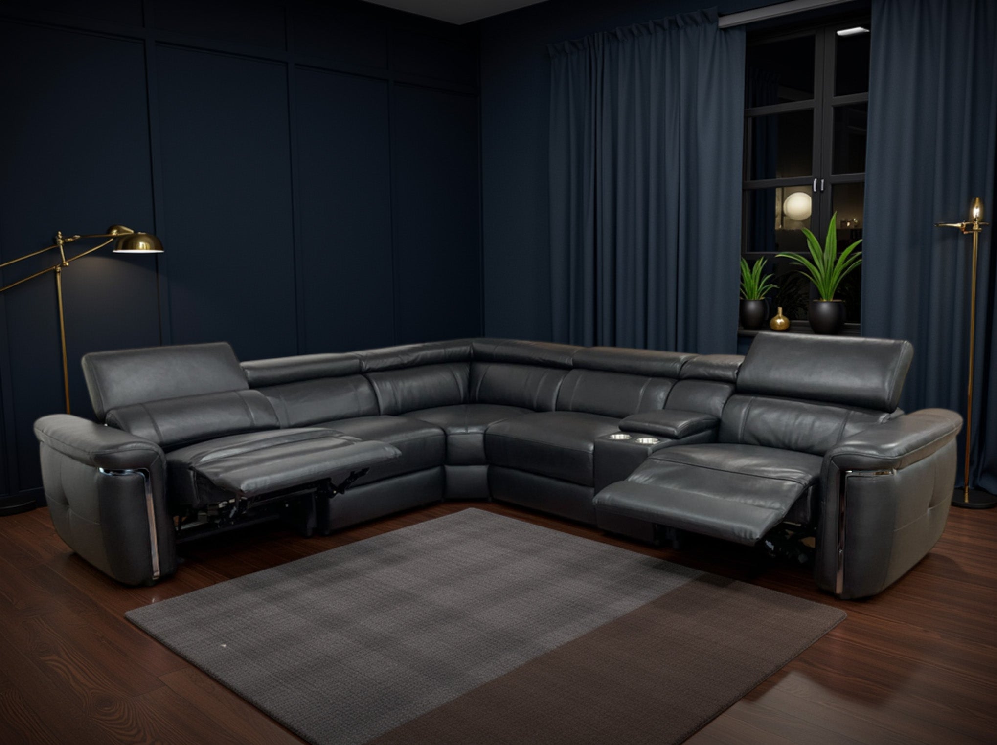 Summer Electric Reclining Corner Sofa in Black - AMC Furniture