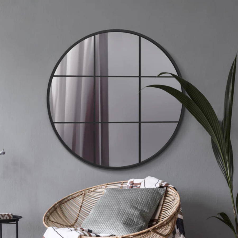 The Circulus - Black Metal Framed Round Window Wall Mirror 39" X 39" (100x100CM) (15010547827066)