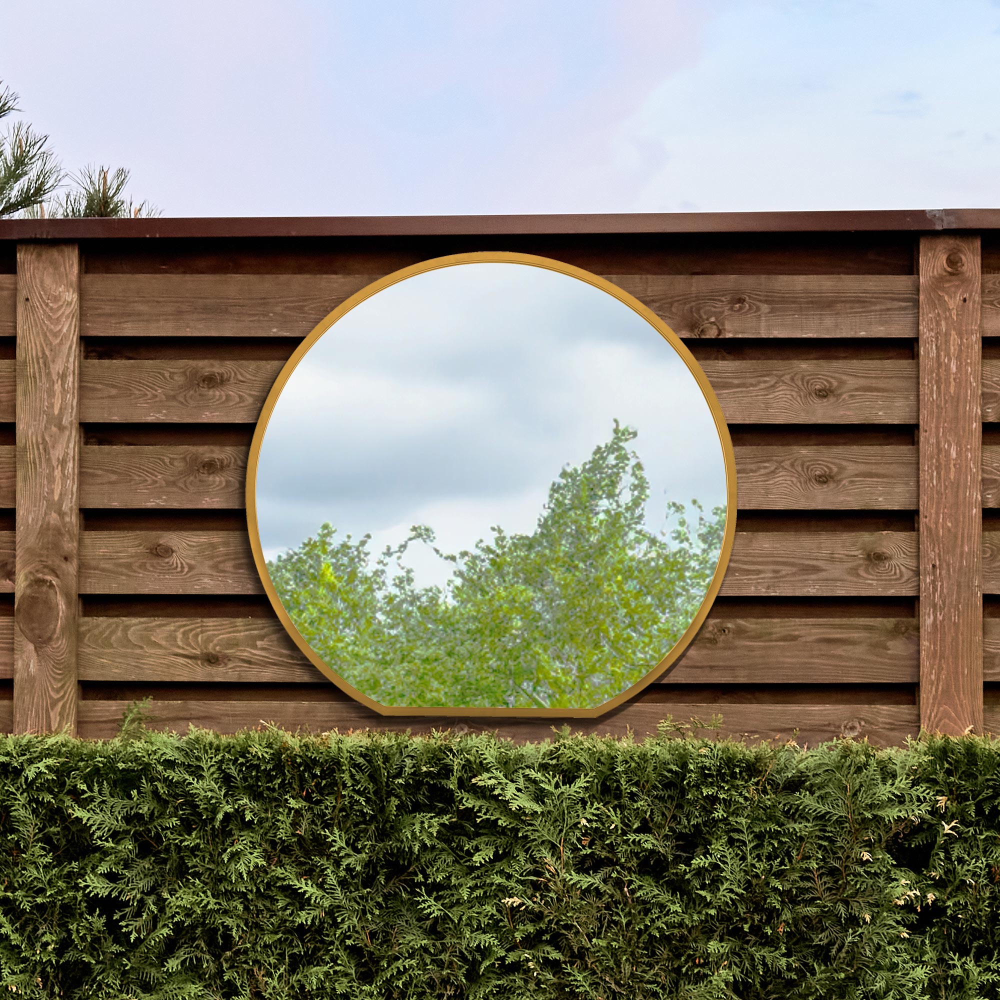 The Circulus - Gold Framed Flat Bottom Circular Garden Wall Mirror - Perfect for the Mantle! 41" X 39" (105CM X 100CM) (15010555855226)