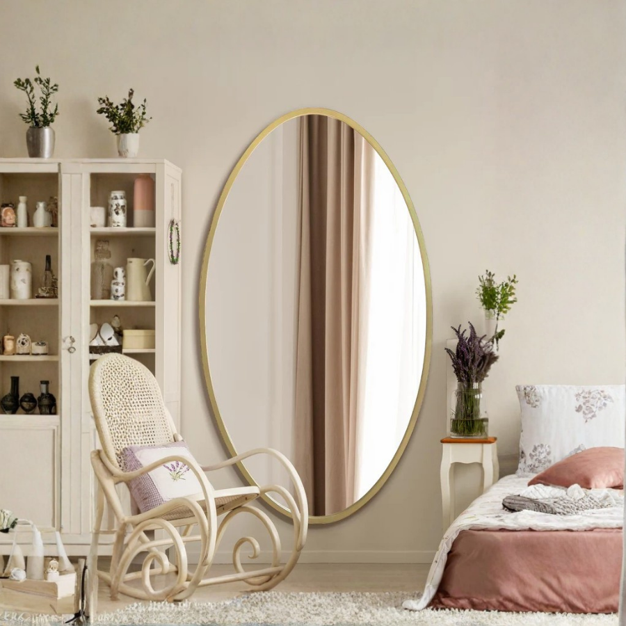 The Ovale - New Gold Metal Framed Oval Wall Mirror 71" X 39" (180 x 100CM) (15010558247290)