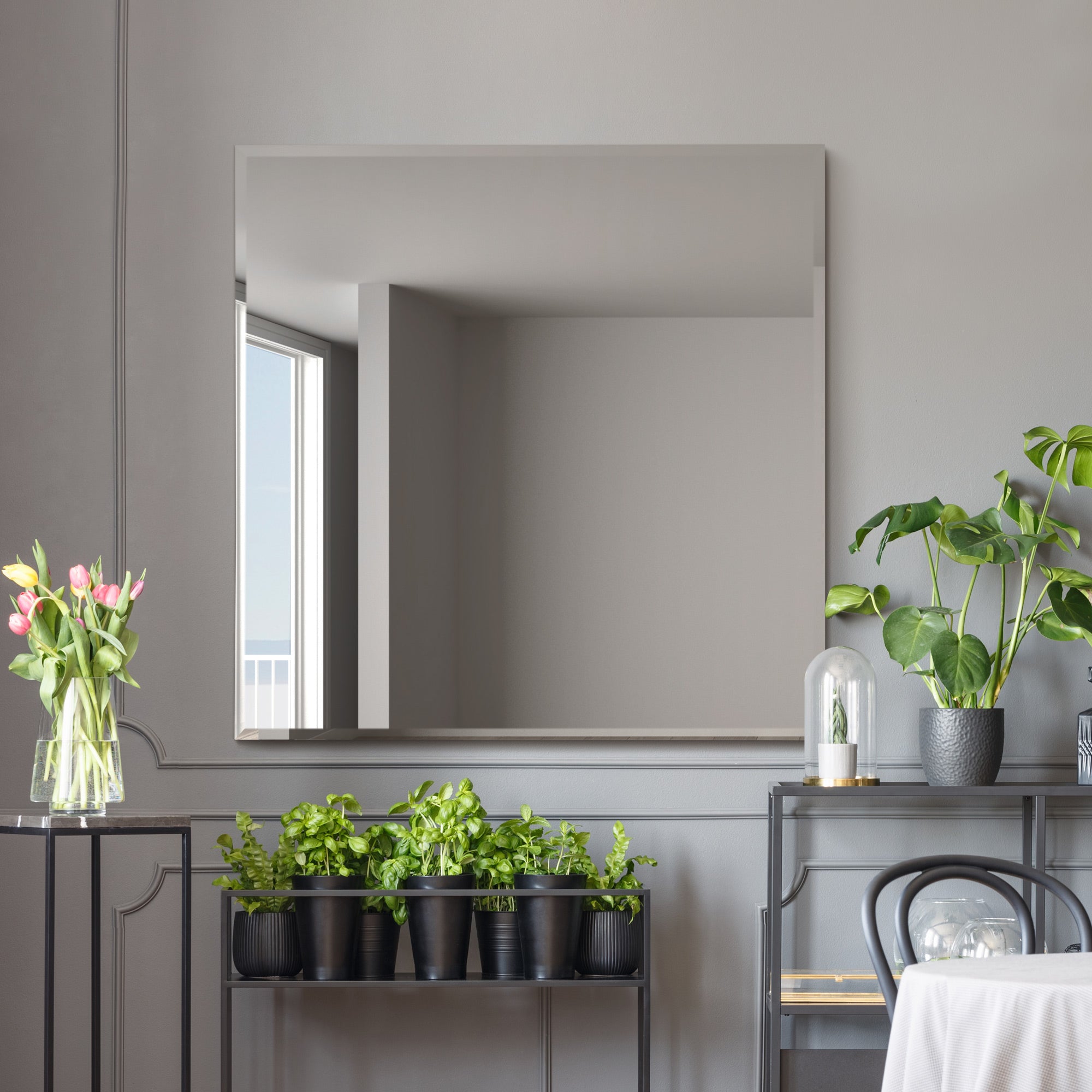 The Moderni - All Glass Modern Bevelled Square Wall Mirror 39" X 39" (100x100CM) (15010566570362)