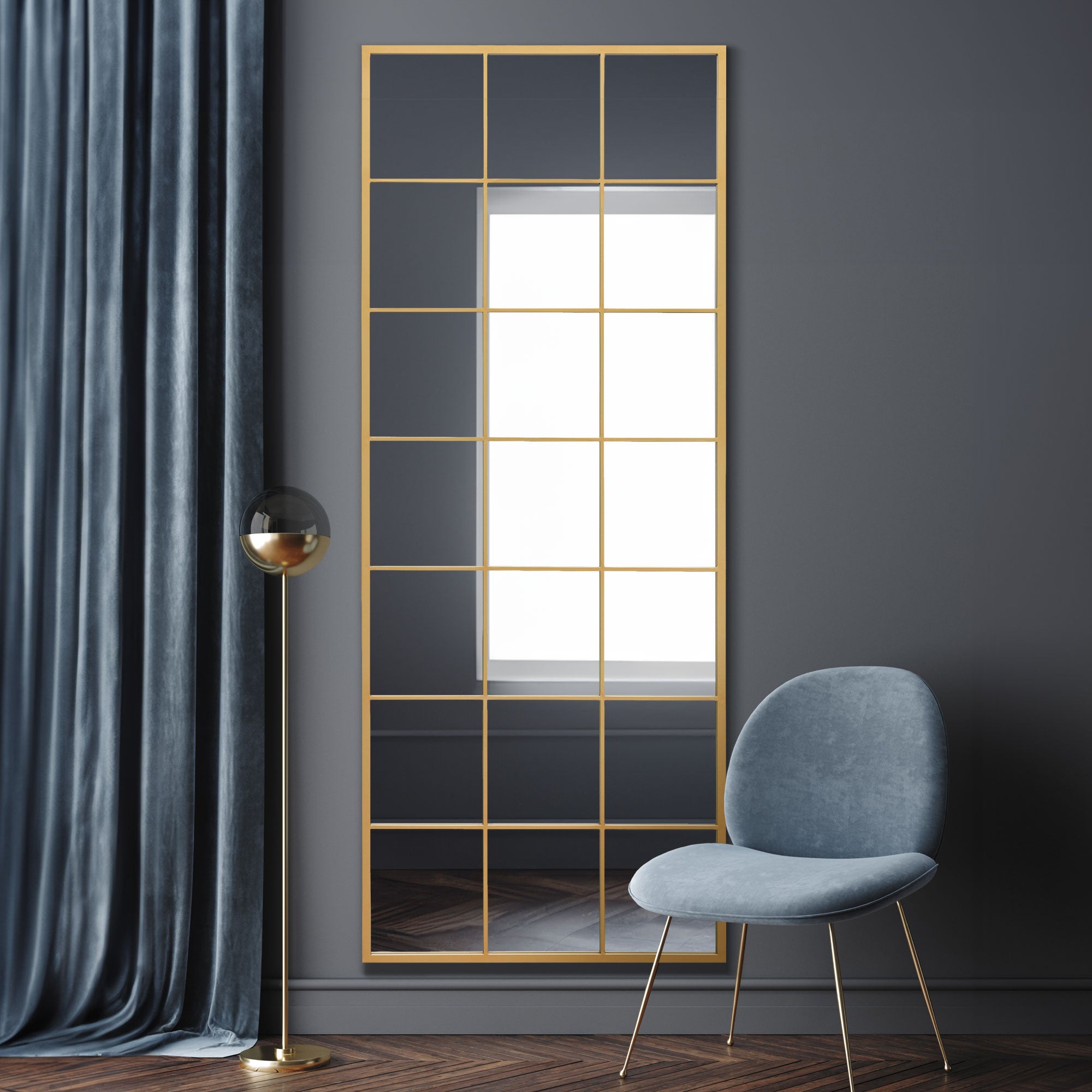 The Elma - Gold Modern Window Leaner / Wall Mirror 79" X 31" (200CM X 80CM) (15010548089210)