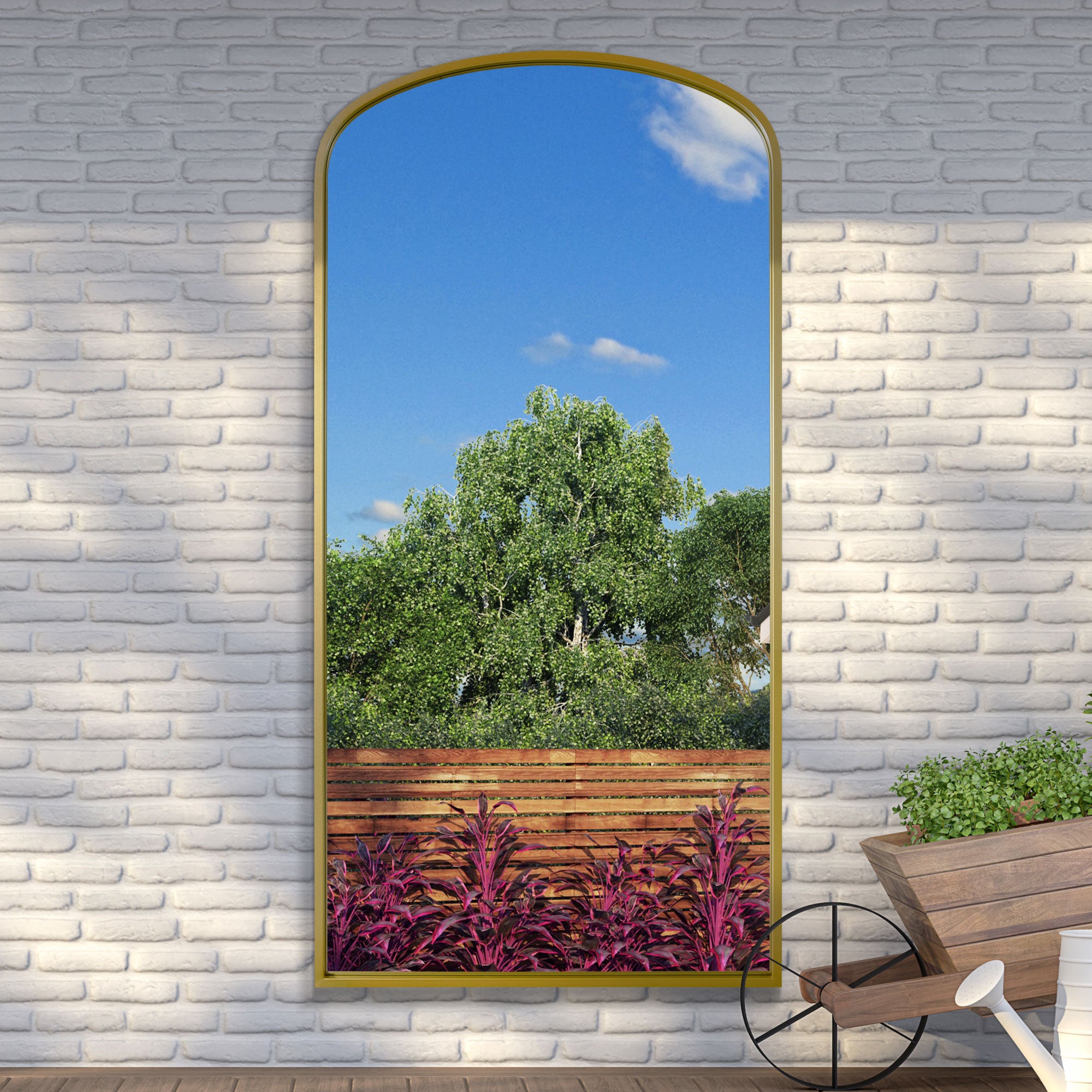 The Olive - Gold Metal Framed Arched Garden Wall Mirror 79"x39" (200x100CM) (15010546319738)