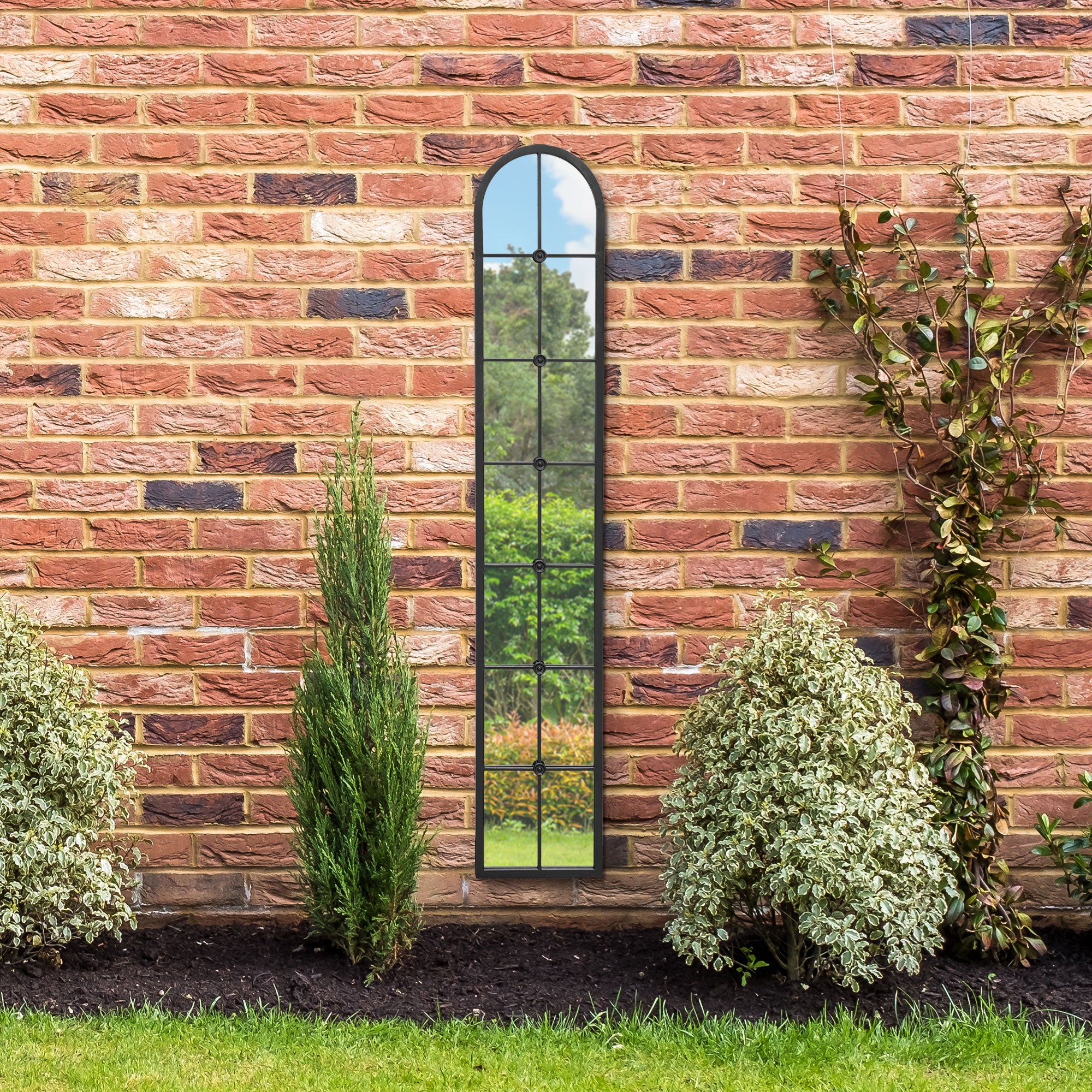 The Perry - Black Framed Arched Leaner Garden Wall Mirror 67" X 12" (170CM X 30CM) (15010549236090)