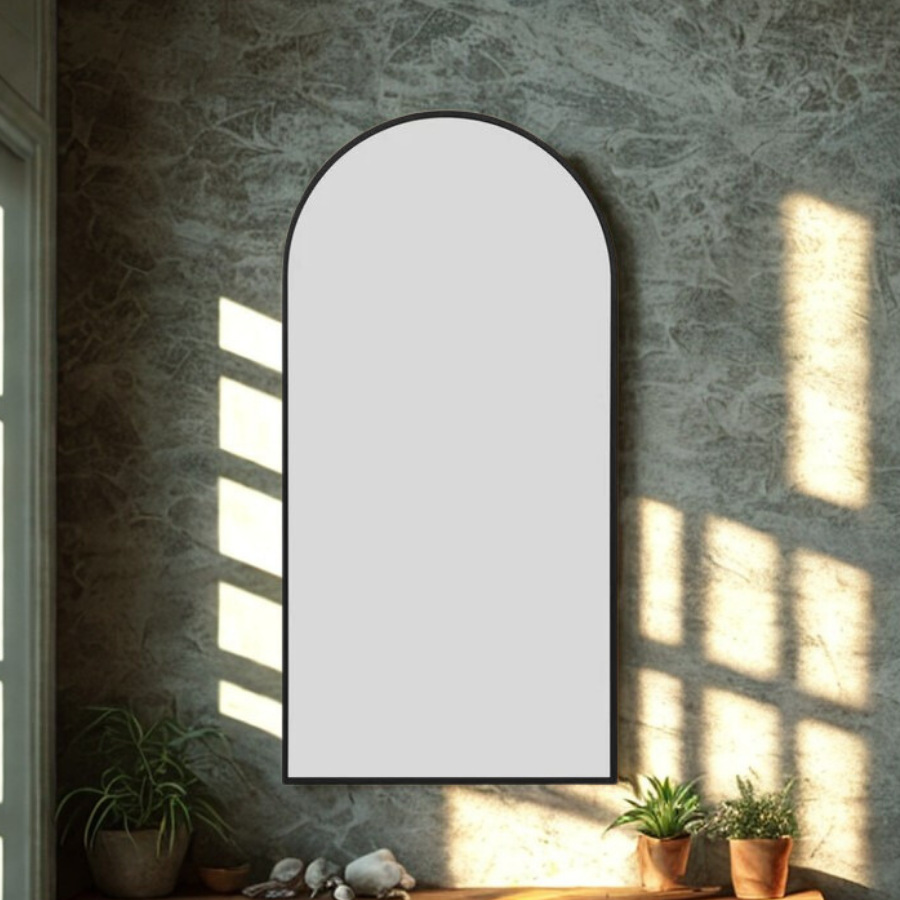 The Perry - Black Framed Arched Leaner/Wall Mirror 79" X 39" (200CM X 100CM) - AMC Furniture