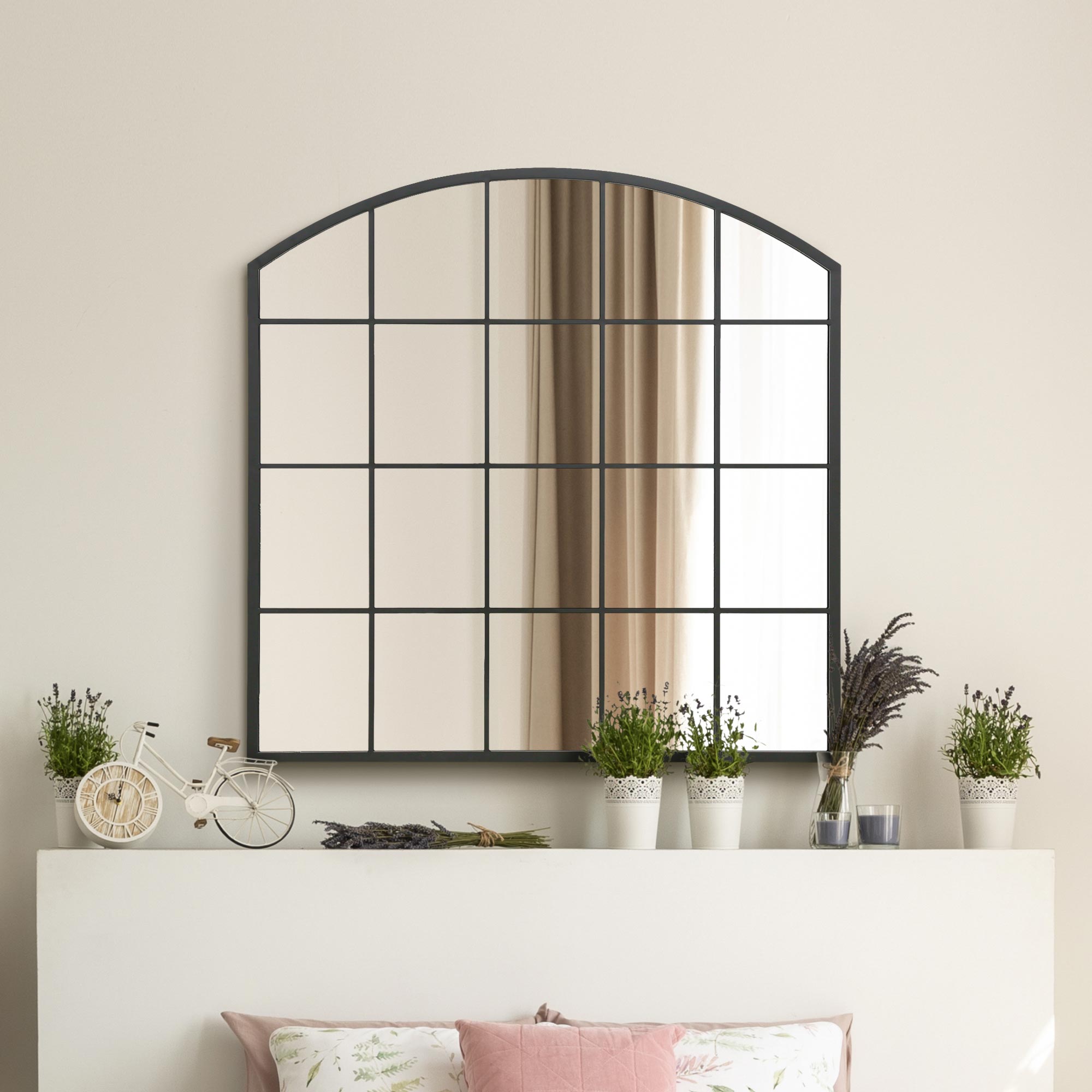 The Perry - Black Framed Arched Window Leaner/Wall Mirror 39" X 39" (100x100CM) Suitable for Inside and Outside! (15010554478970)