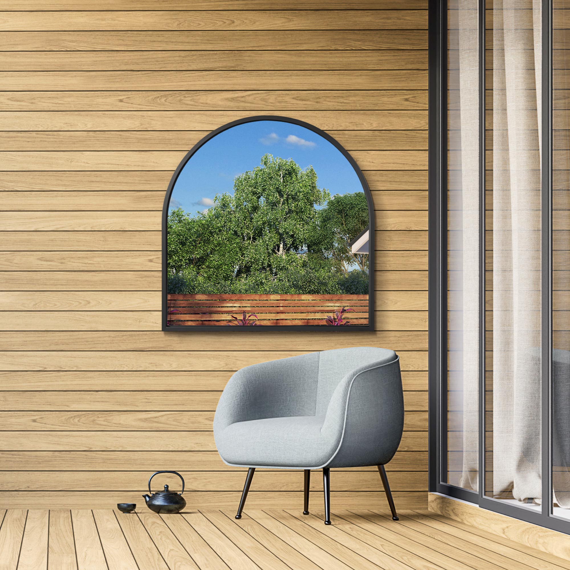 The Perry - Black Metal Framed Arched Leaner/Wall Garden Mirror 39" X 39" (100CM X 100CM) (15010545828218)