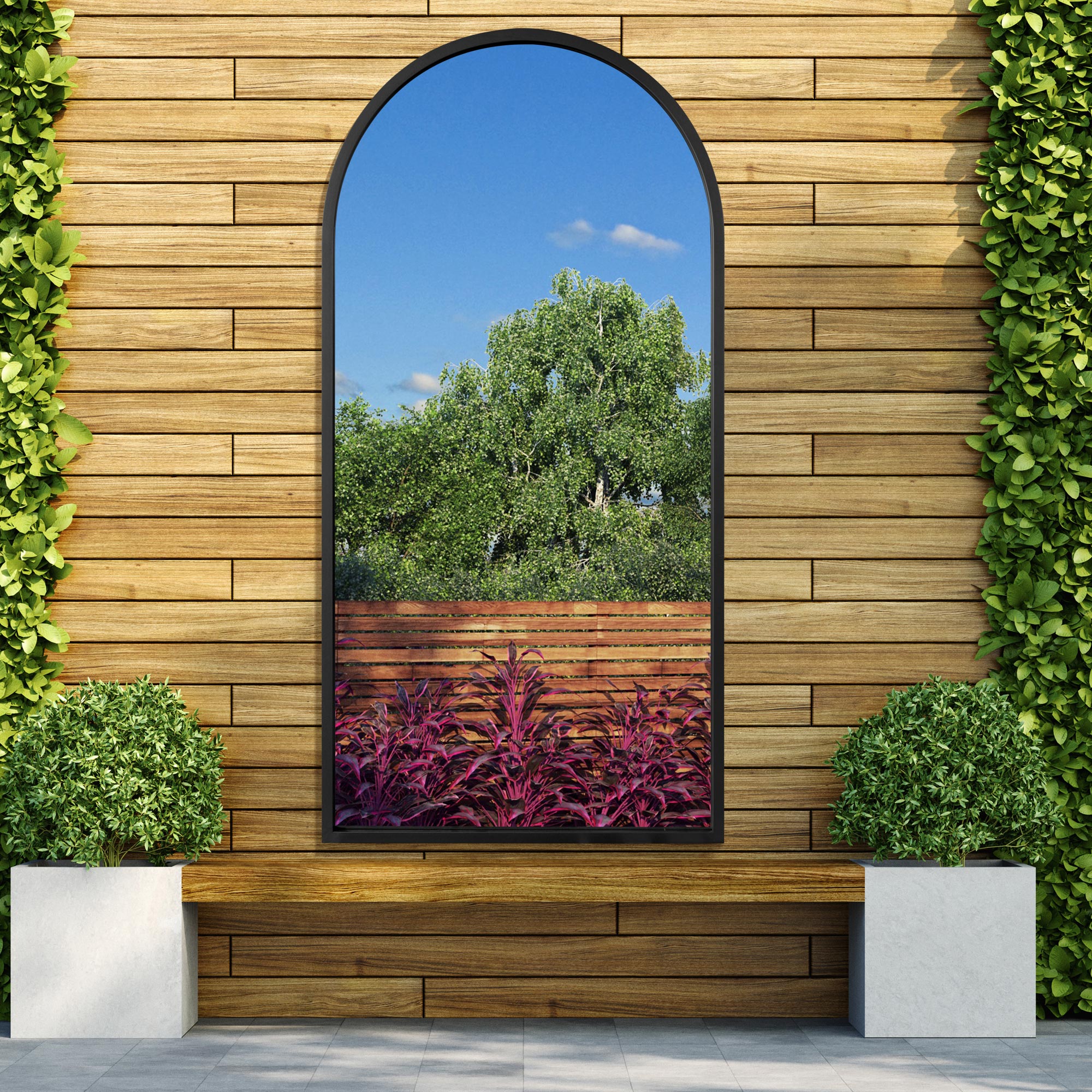The Perry - Black Metal Framed Arched Leaner/Wall Garden Mirror 55" X 27.5" (140CM X 70CM) (15010545074554)