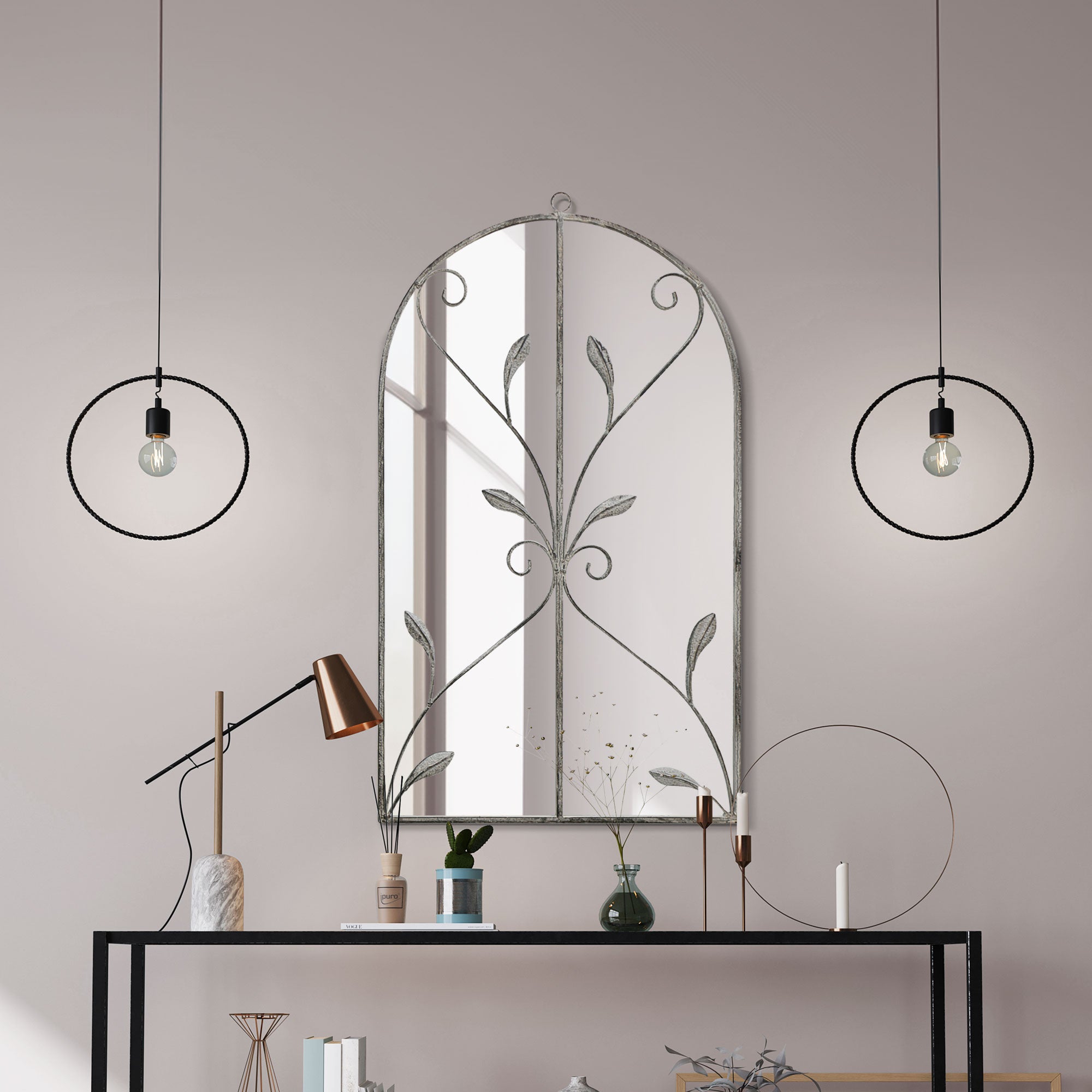 The Perry - Concrete Colour Metal Framed Arched Wall Mirror 31"x 18" (80 X 46CM) (15010547204474)