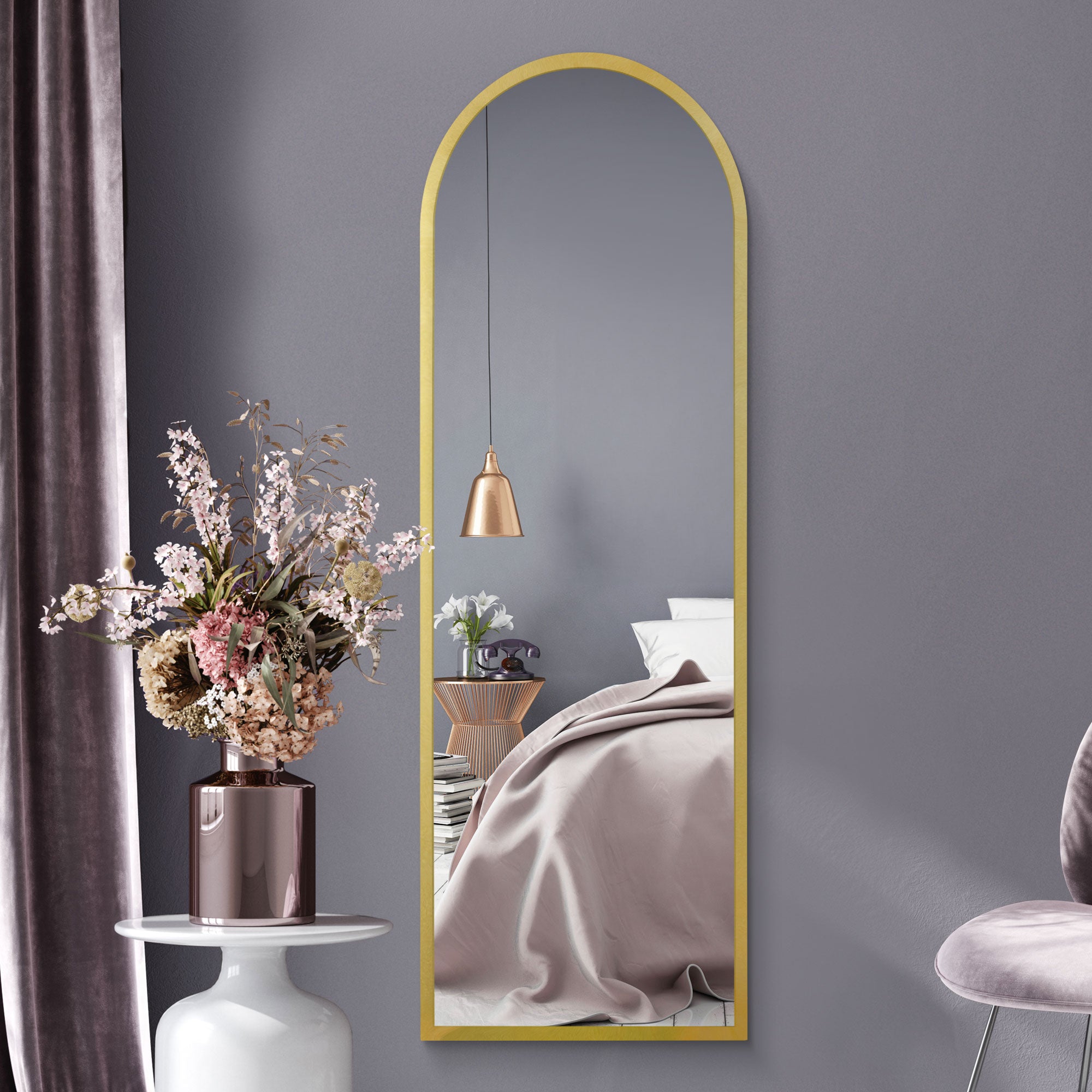 The Perry - Gold Framed Arched Leaner/Wall Mirror 63" X 21" (160CM X 53CM) (15010546680186)