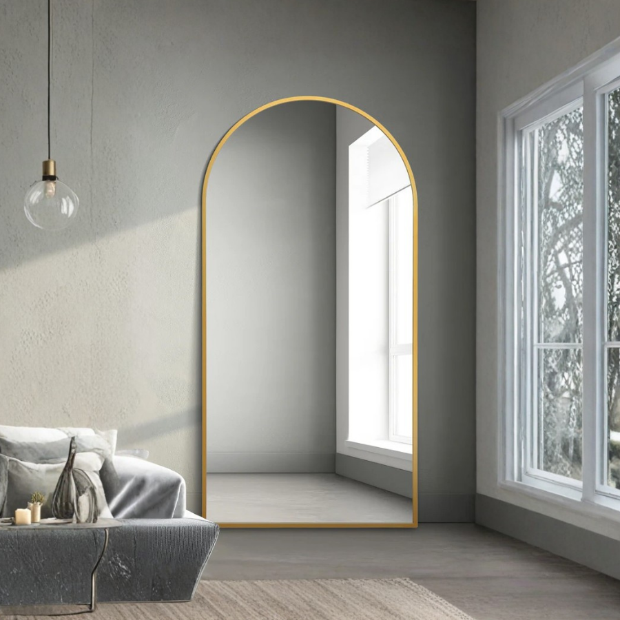 The Perry - Gold Framed Arched Leaner/Wall Mirror 79" X 39" (200CM X 100CM) (15010548875642)