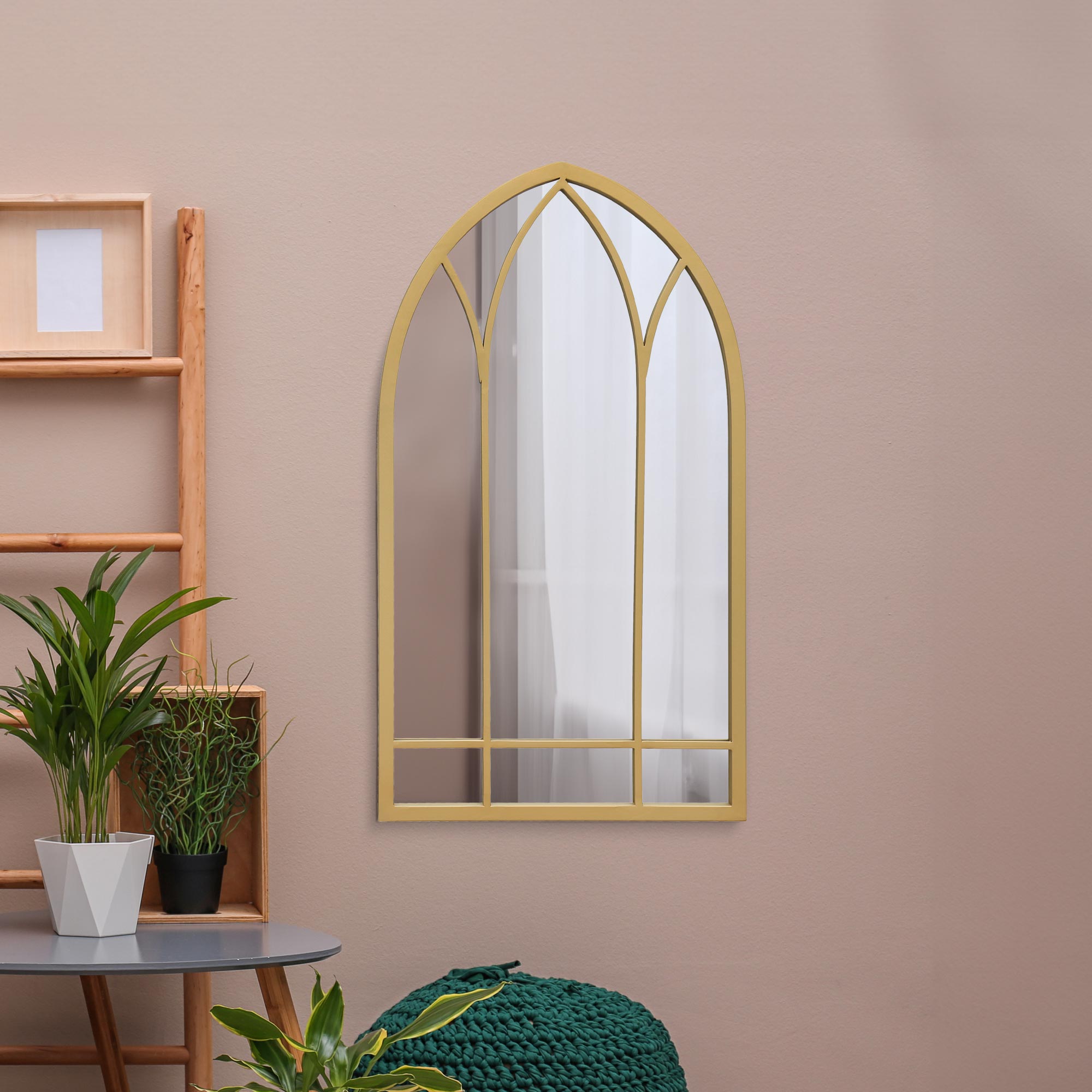The Perry - Gold Metal Framed Arched Wall Mirror 32" X 19" (83CM X 48CM) (15010547040634)