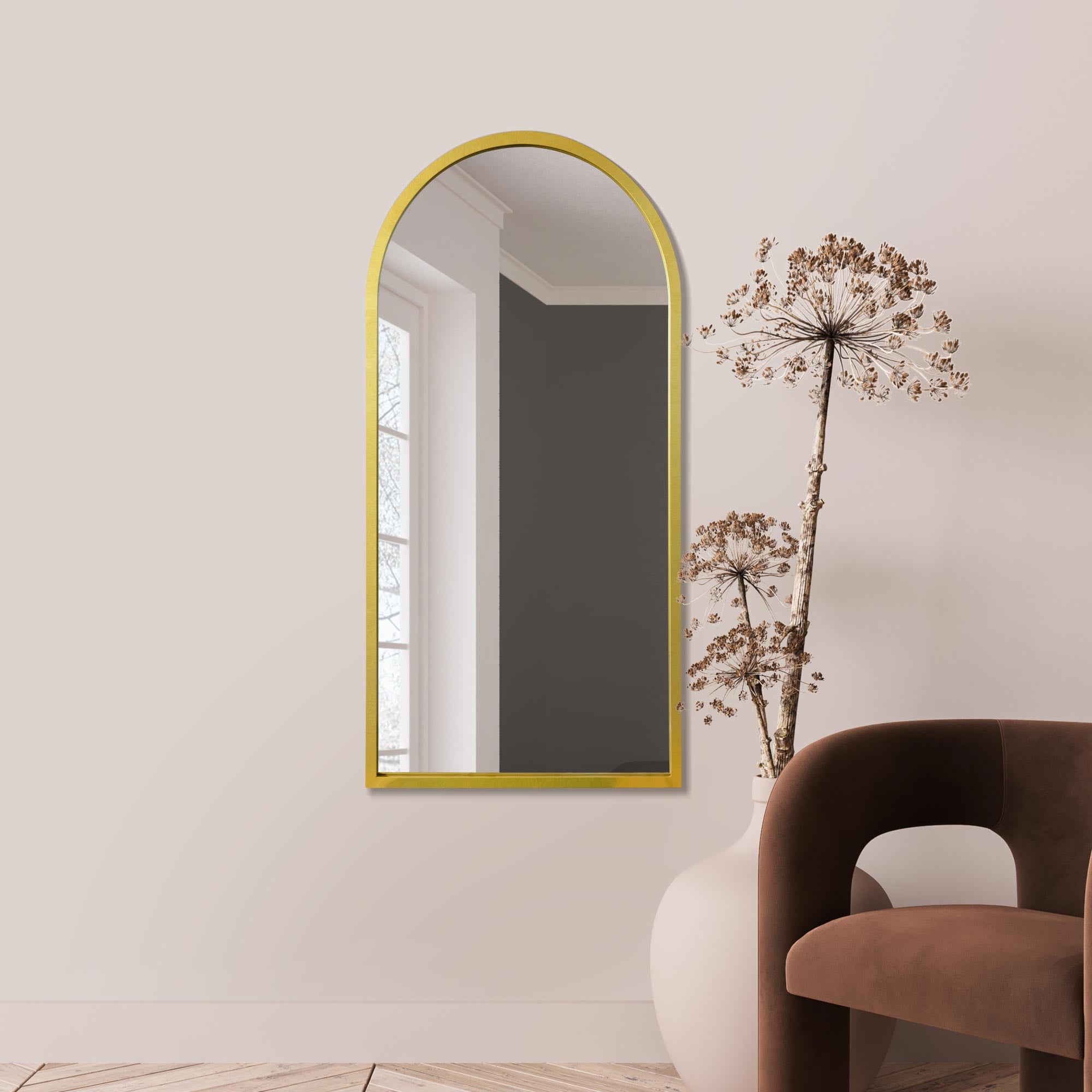 The Perry - Gold Metal Framed Arched Wall Mirror 47" X 23.5" (120CM X 60CM) (15010545041786)