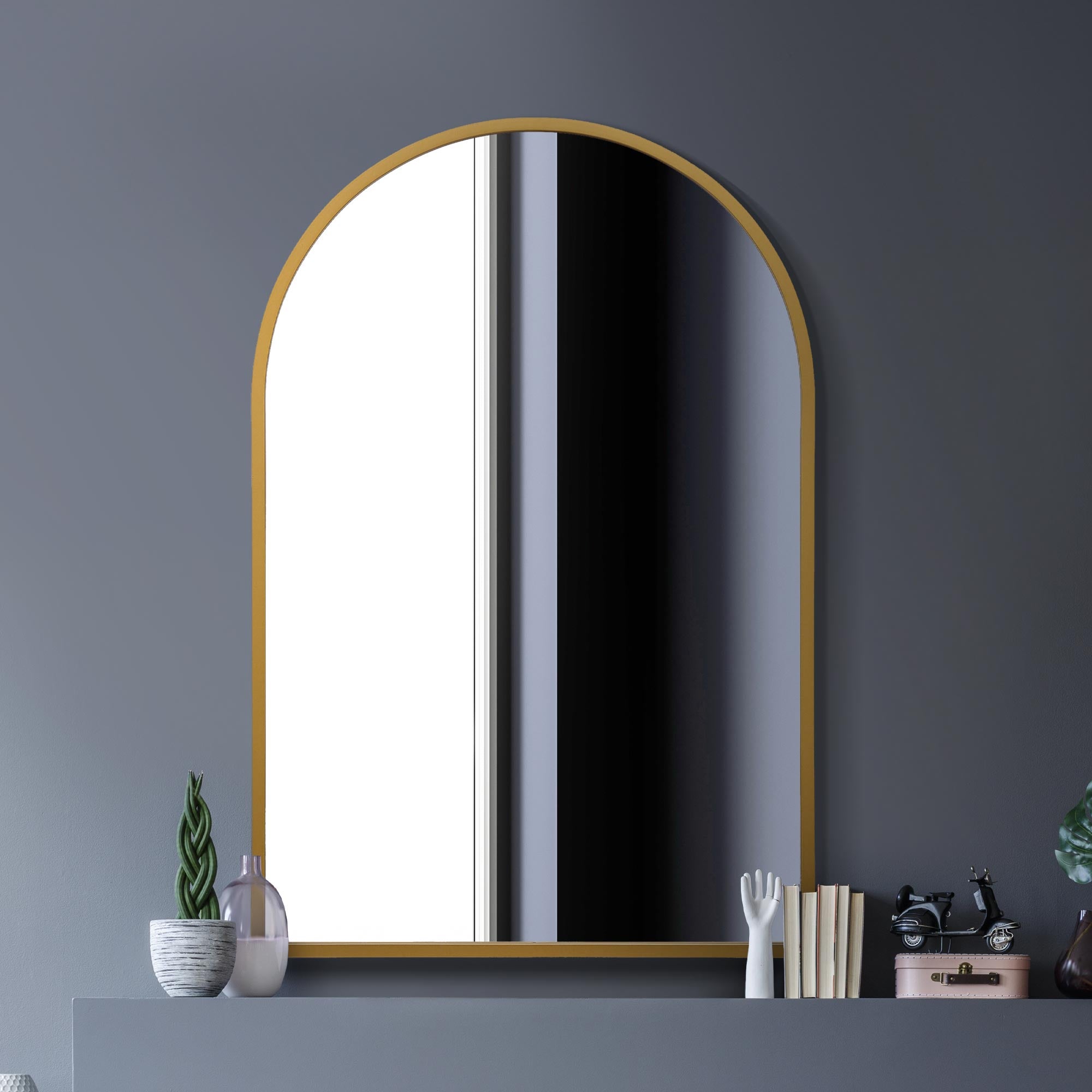 The Perry - Gold Metal Framed Arched Wall Mirror 47" X 31" (120CM X 80CM). Suitable for Inside and Outside. (15010553921914)