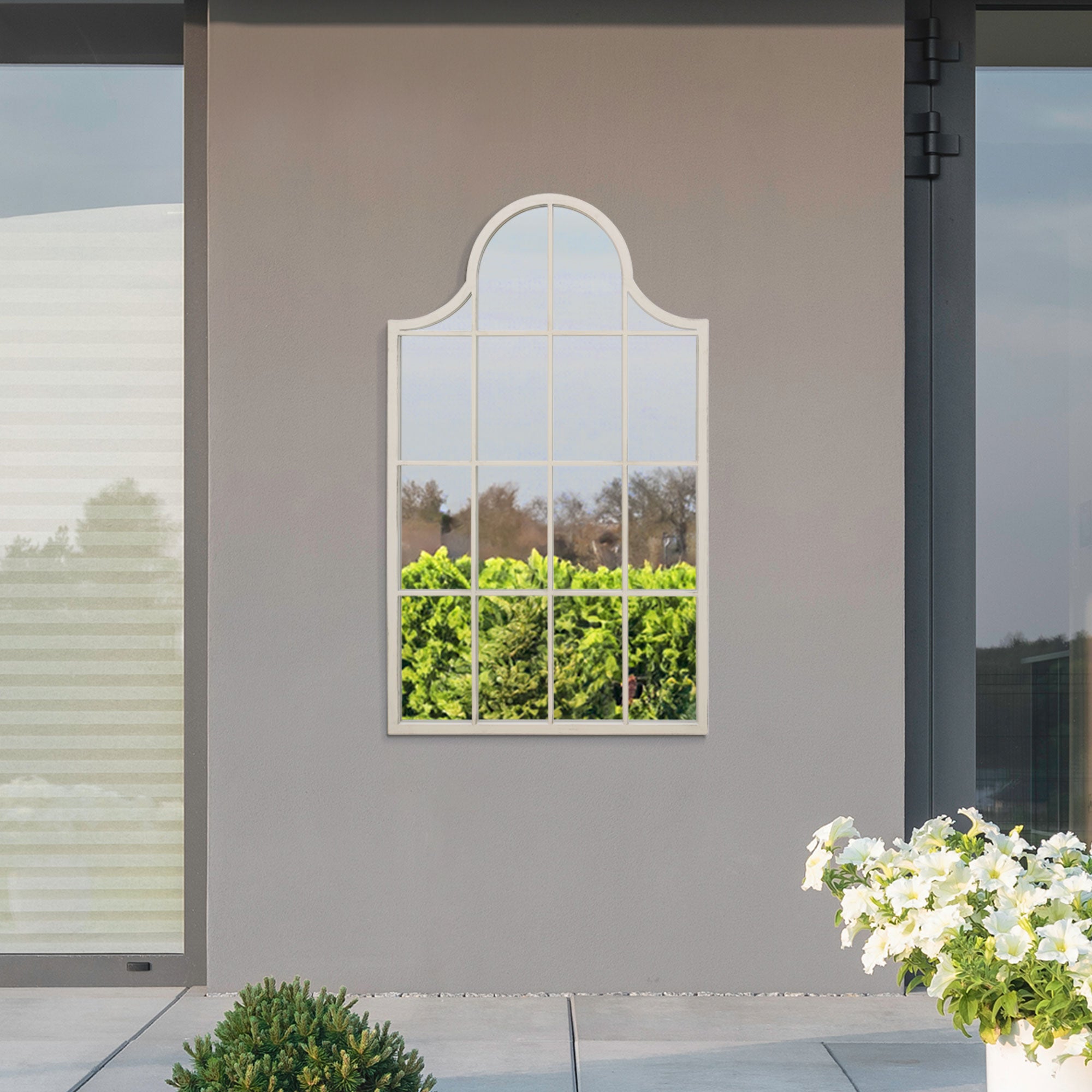 The Perry - White Metal Framed Arched Garden Wall Mirror 41" X 24" (104CM X 62CM) (15010547564922)
