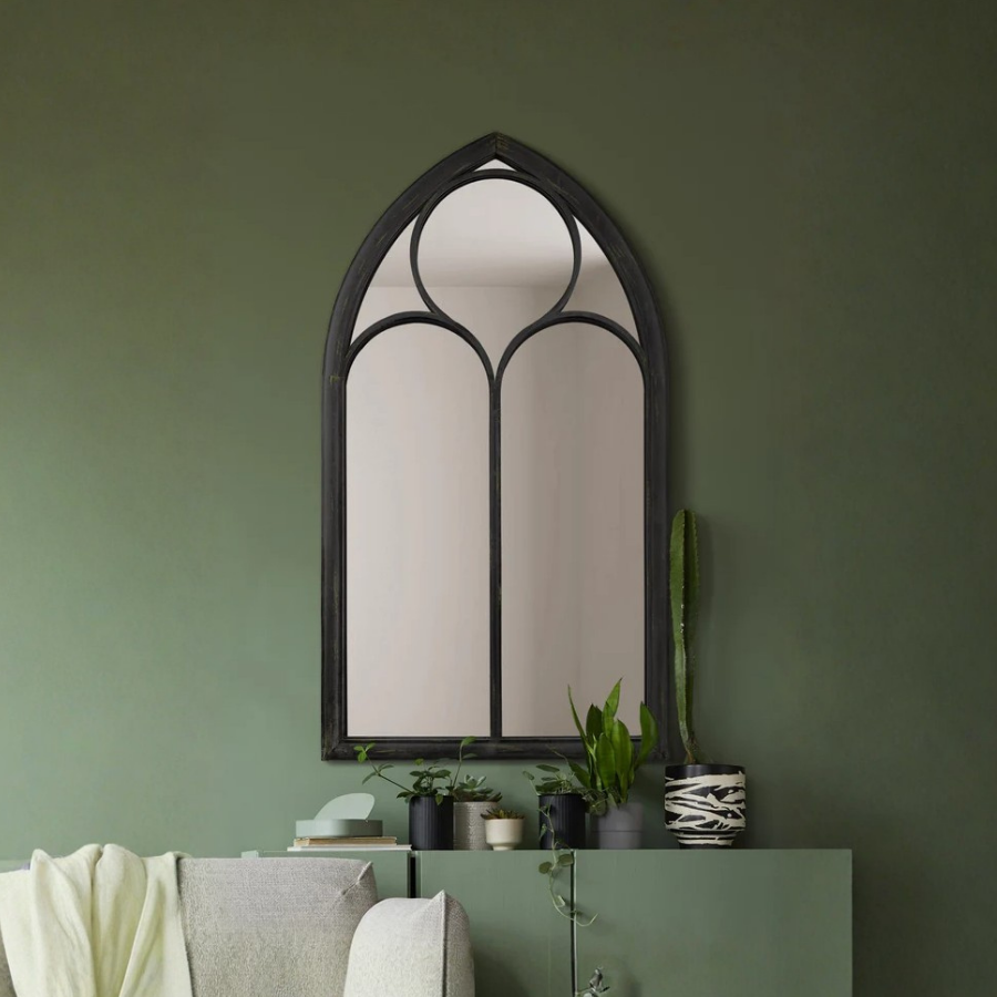 The Rosie - Extra Large Rustic Metal Chapel Arched Decorative Wall or Leaner Mirror Black Colour 60" X 32" (150CM X 81CM) (15010543665530)