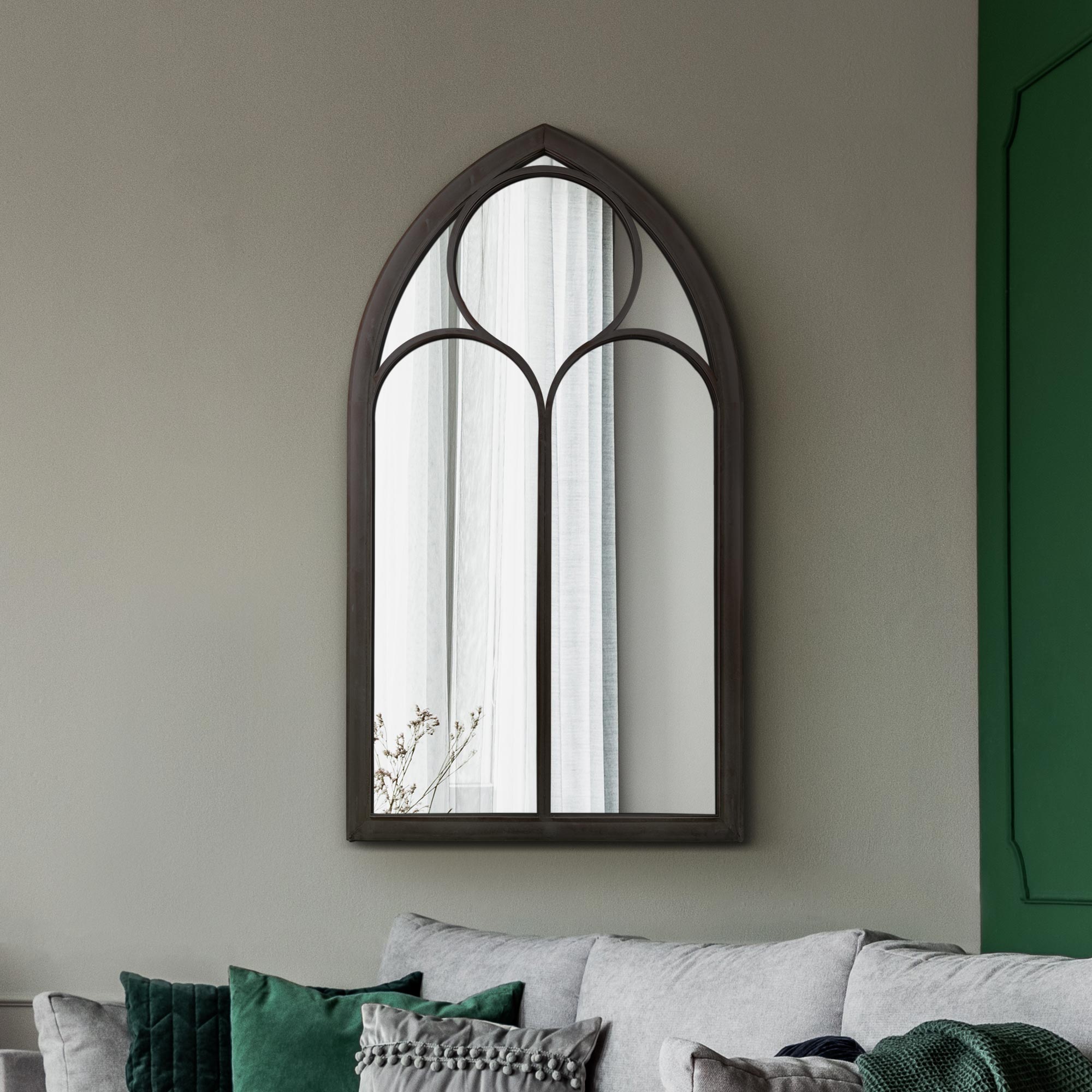 The Rosie - Rustic Black Metal Chapel Arched Decorative Wall or Leaner Mirror 44" X 24" (111CM X 61CM) (15010543010170)