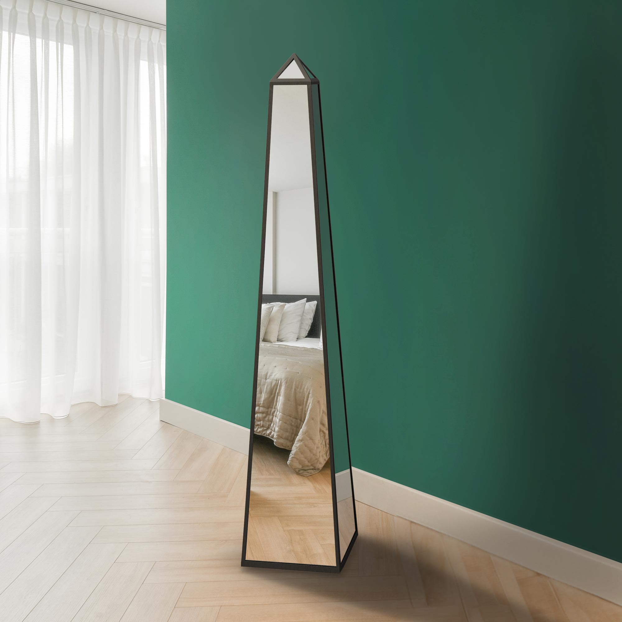 The Obelisk - New Black Metal Edged Mirrored Ornament 59" X 12" X 12" (150CM X 30CM X 30CM) (15010554806650)