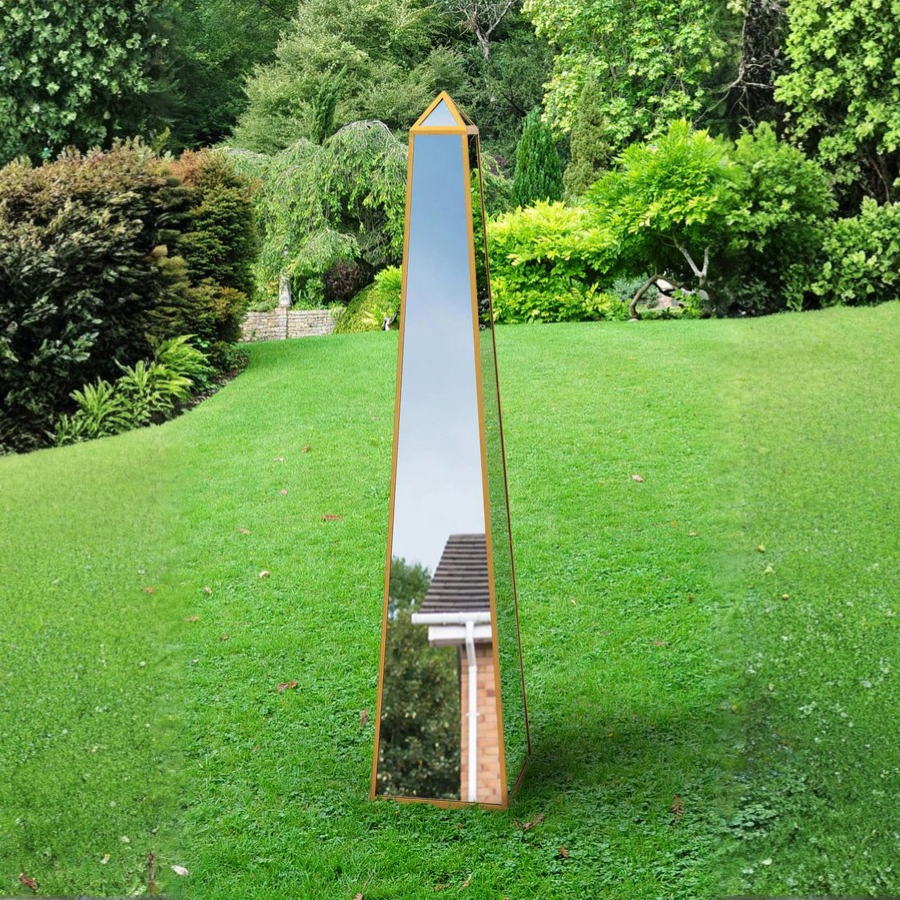 The Obelisk - New Gold Metal Edged Mirrored Garden Ornament 59" X 12" X 12" (150CM X 30CM X 30CM) (15010554839418)