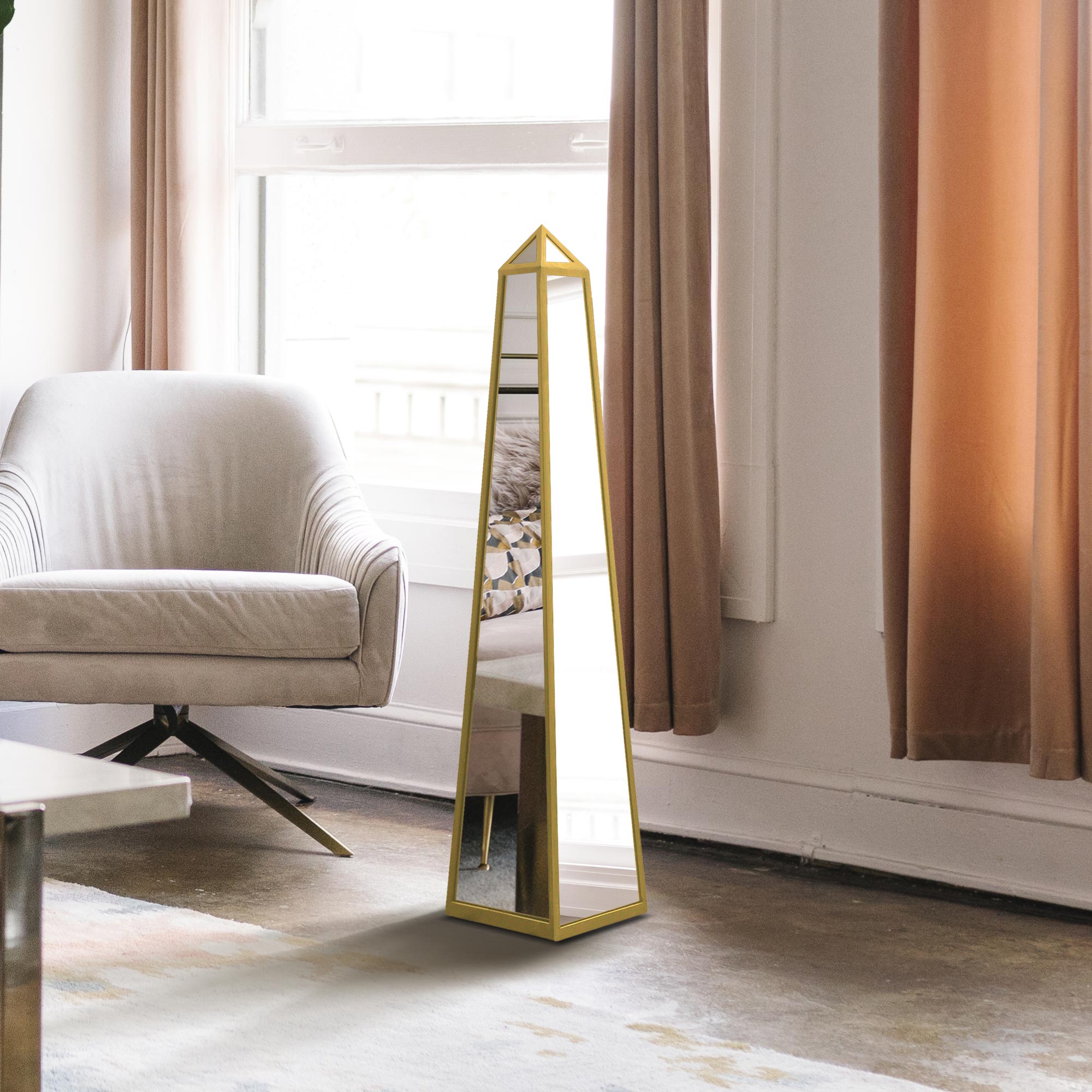 The Obelisk - New Gold Metal Edged Mirrored Ornament 39" X 8" X 8" (100CM X 20CM X 20CM) (15010555199866)