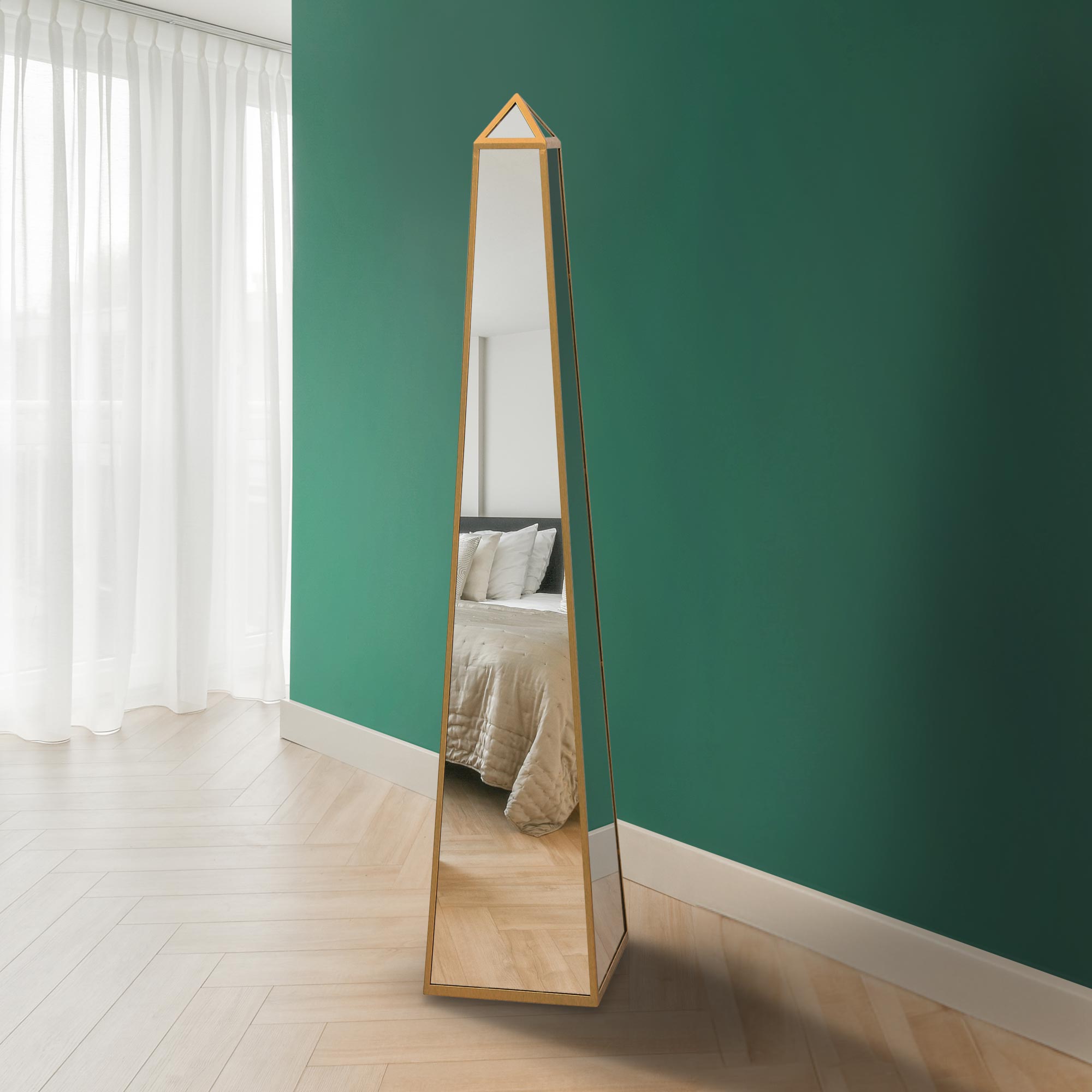 The Obelisk - New Gold Metal Edged Mirrored Ornament 59" X 12" X 12" (150CM X 30CM X 30CM) (15010554872186)