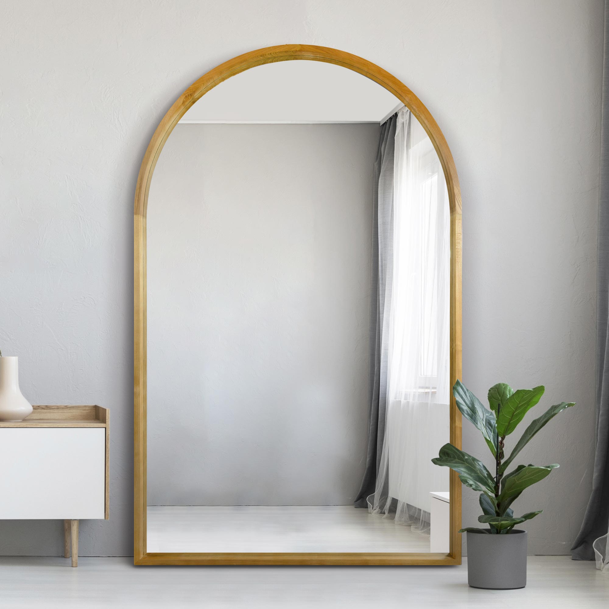 The Tobias - Solid Oak Framed Arched Leaner / Wall Mirror 75" X 47" (190CM X 120CM) Scandinavian 'Scandi' Inspired.(15010542387578)