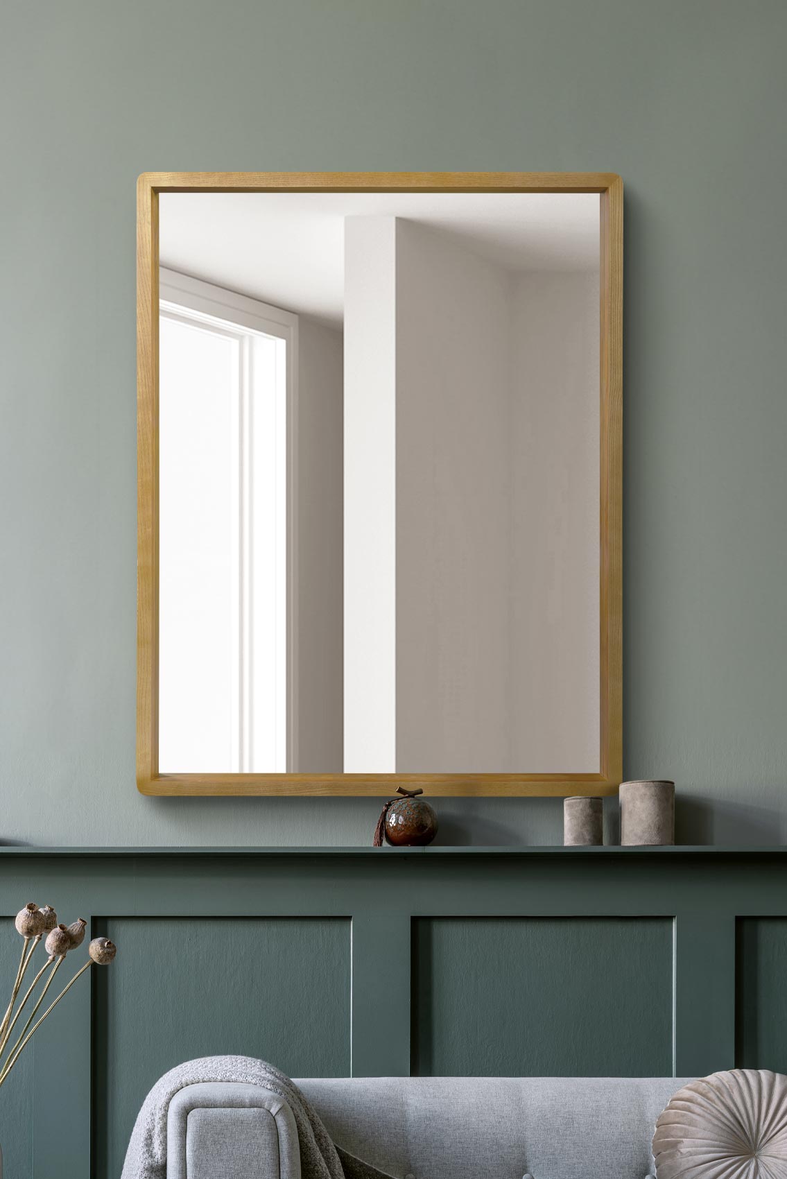 The Tobias - Solid Oak Framed Overmantle Wall Mirror 40" X 31" (102CM X 80CM) Scandinavian 'Scandi' Inspired. (15010542518650)