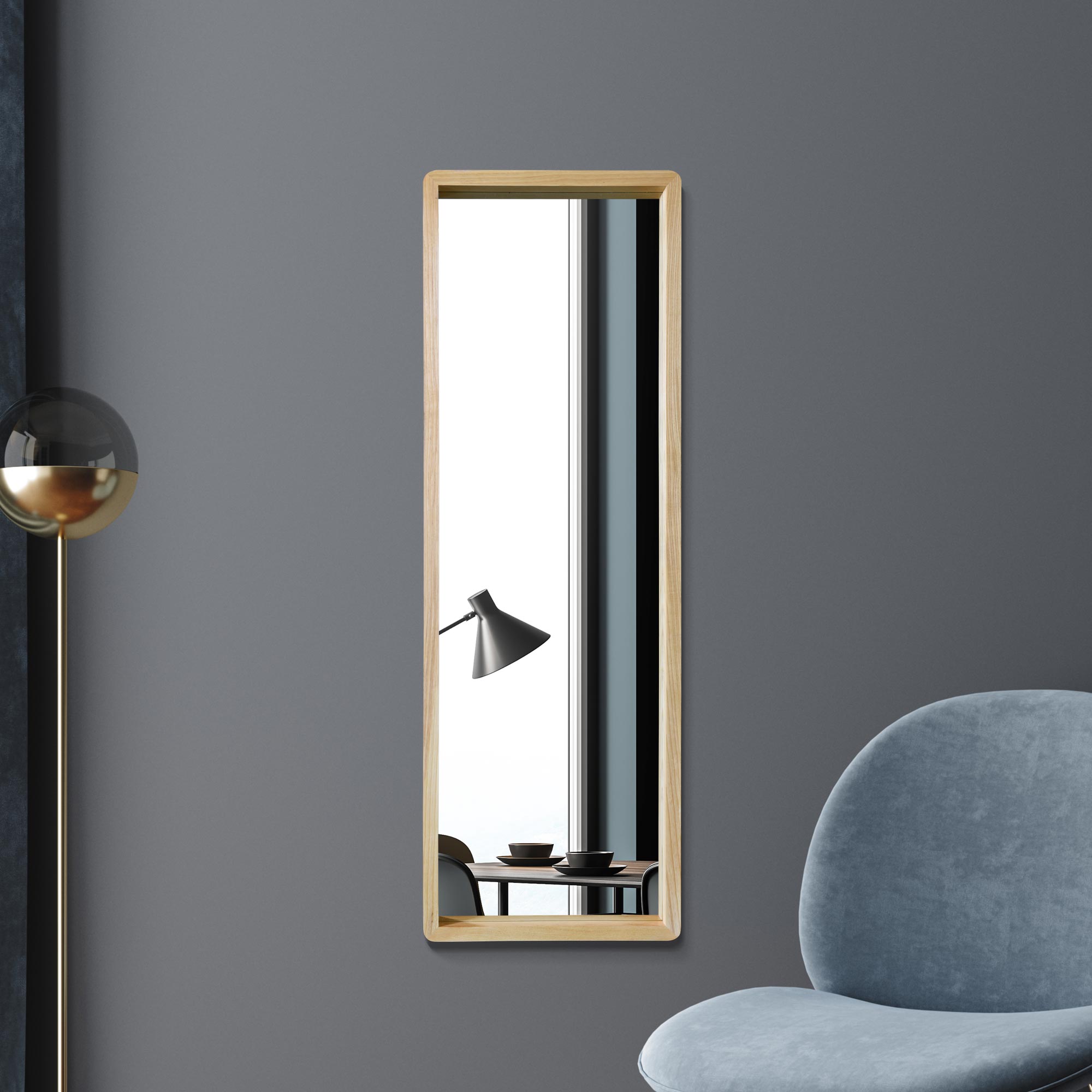 The Tobias - Solid Oak Rounded Corner Leaner / Wall Mirror 47" X 15.7" (120CM X 40CM) Scandinavian 'Scandi' Inspired. (15010541928826)