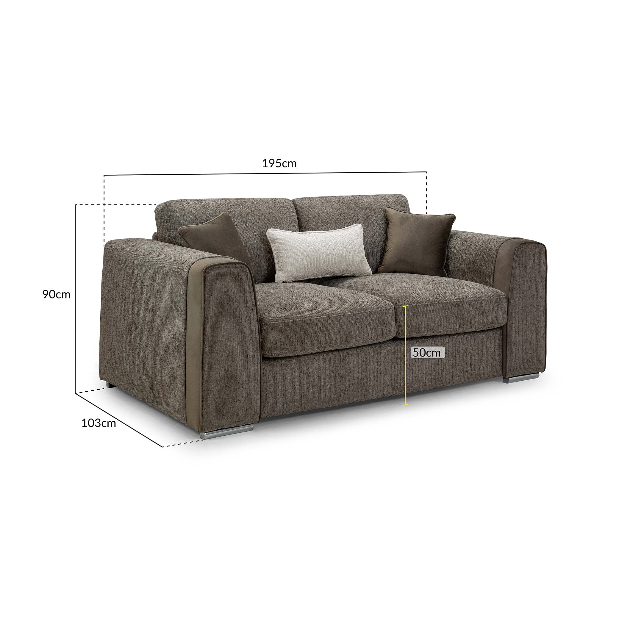 Turin Mocha Chenille Two Seater Sofa - measurement view (7025205575744)